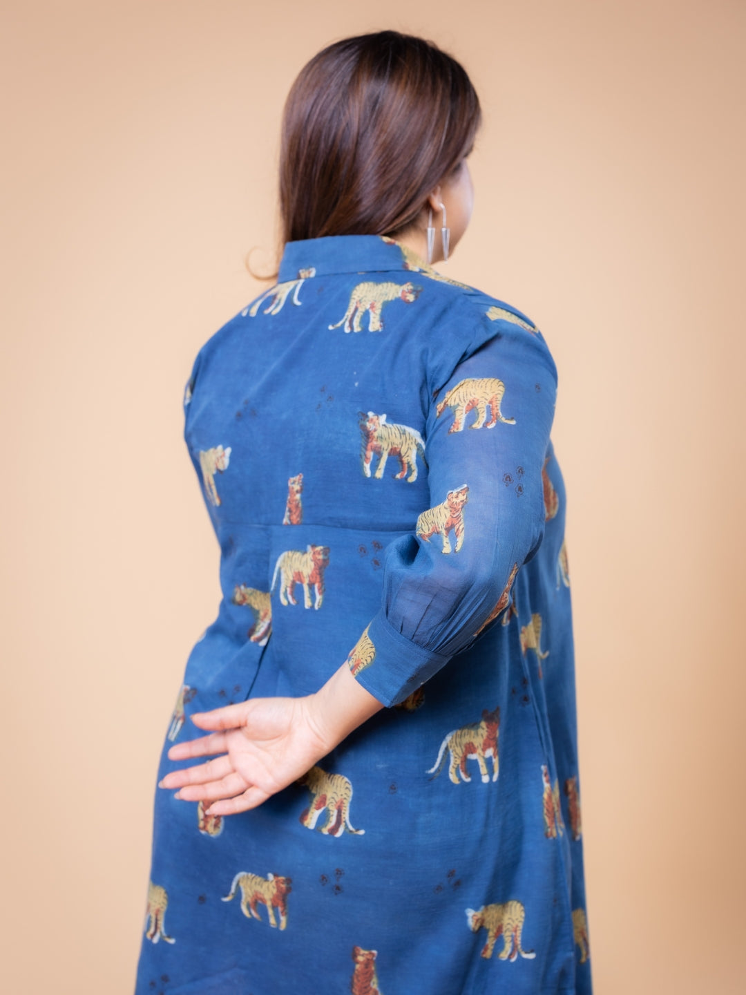 Ridah Blue Ajrakh Mul A Line Dress