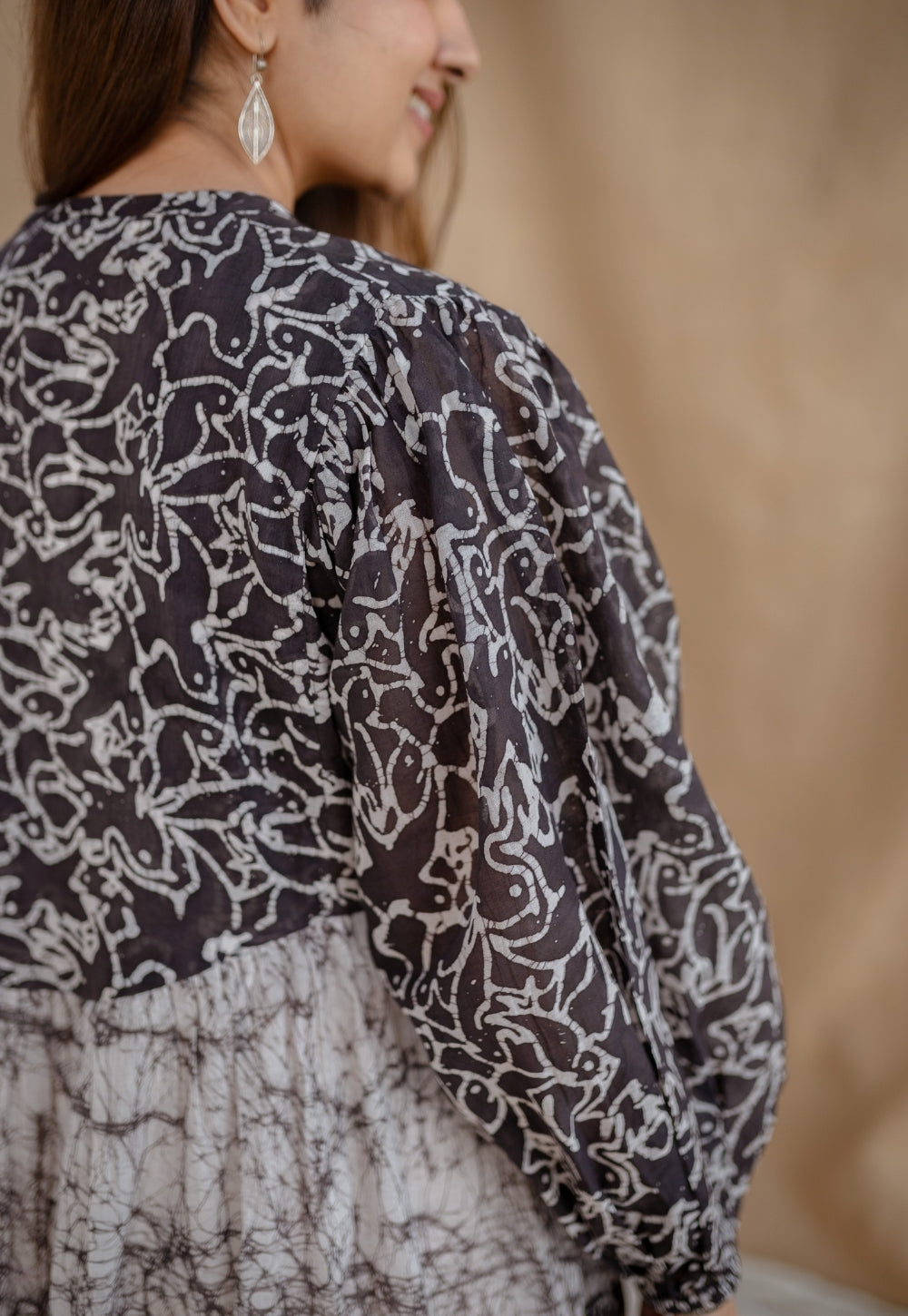 Yuvani Charcoal Batik MulMul Cotton Loose Dress with Slip