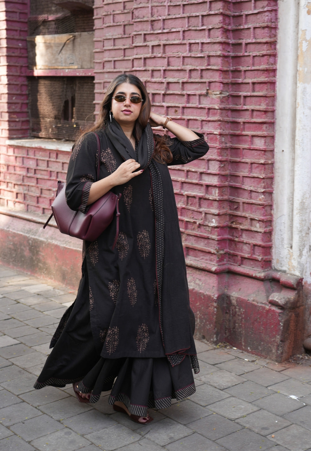 Zeenat Brown Dabu Slub Cotton Straight Kurta