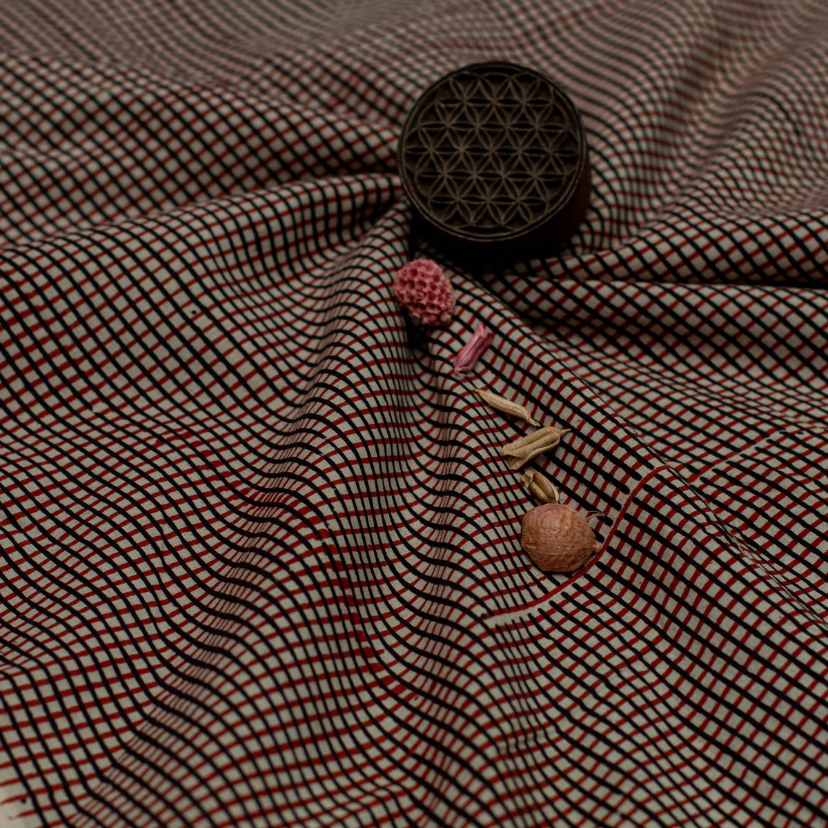 Black Checks Ajrakh Hand Block Print Cotton Fabric