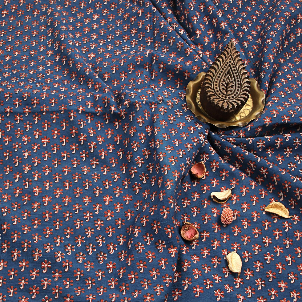 Blue Butti Fadat Hand Block Print Cotton Fabric