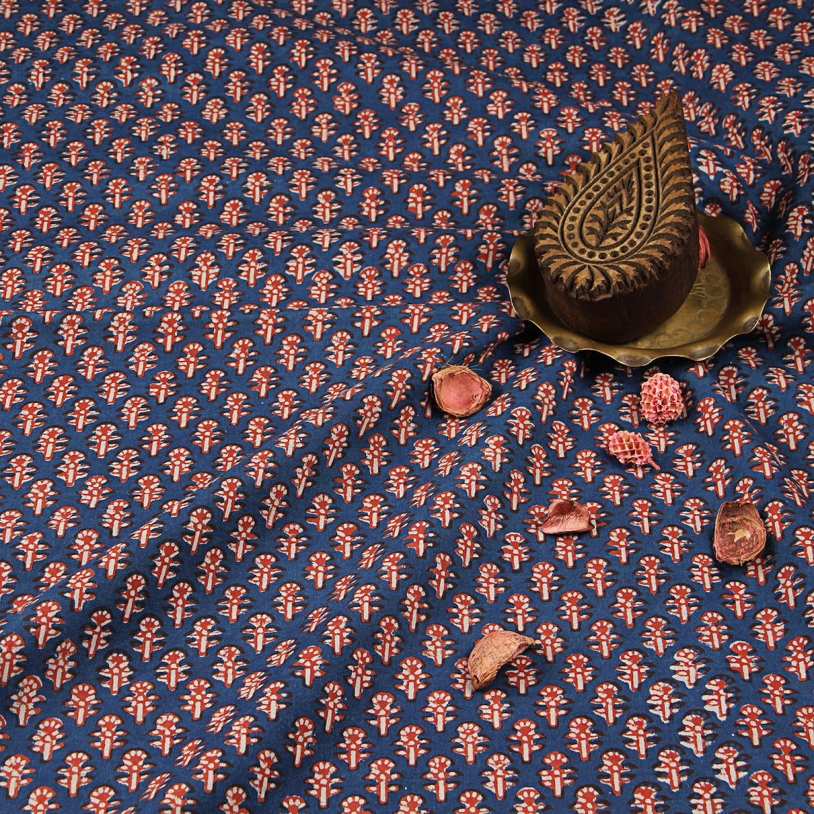 Blue Butti Fadat Hand Block Print Cotton Fabric