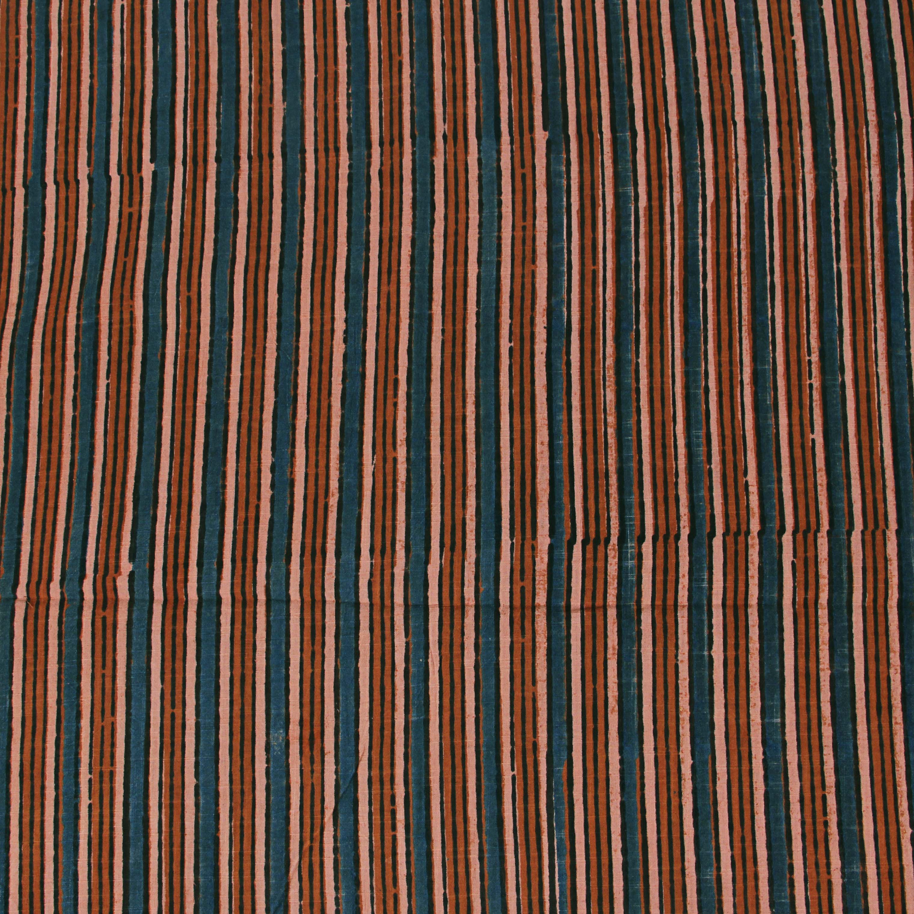 Multi Stripes Ajrakh Hand Block Print Slub Cotton Fabric