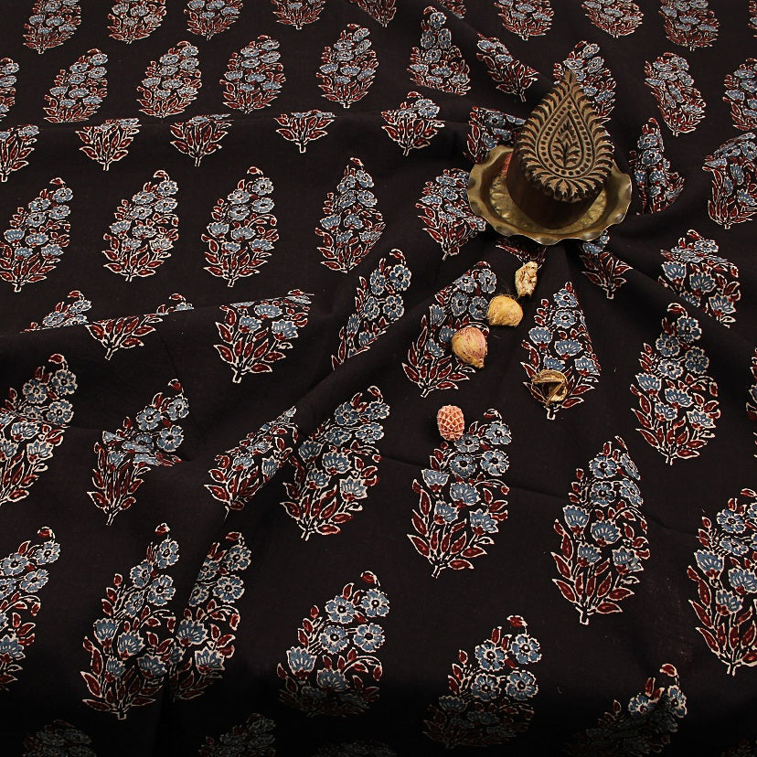 Black Butta Ajrakh Hand Block Print Cotton Fabric