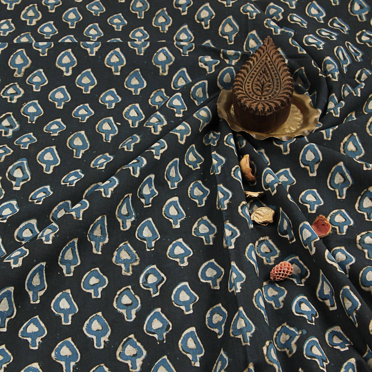 Black Leaf Balotra Traditional Cotton Fabric