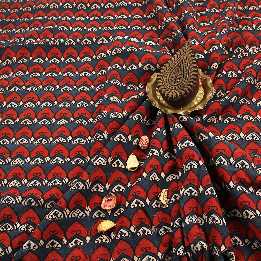 Blue Geometric Ajrakh Hand Block Print Cotton Fabric