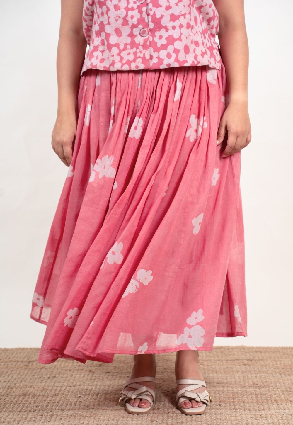 Eshal Pink Batik MulMul Flared Skirt