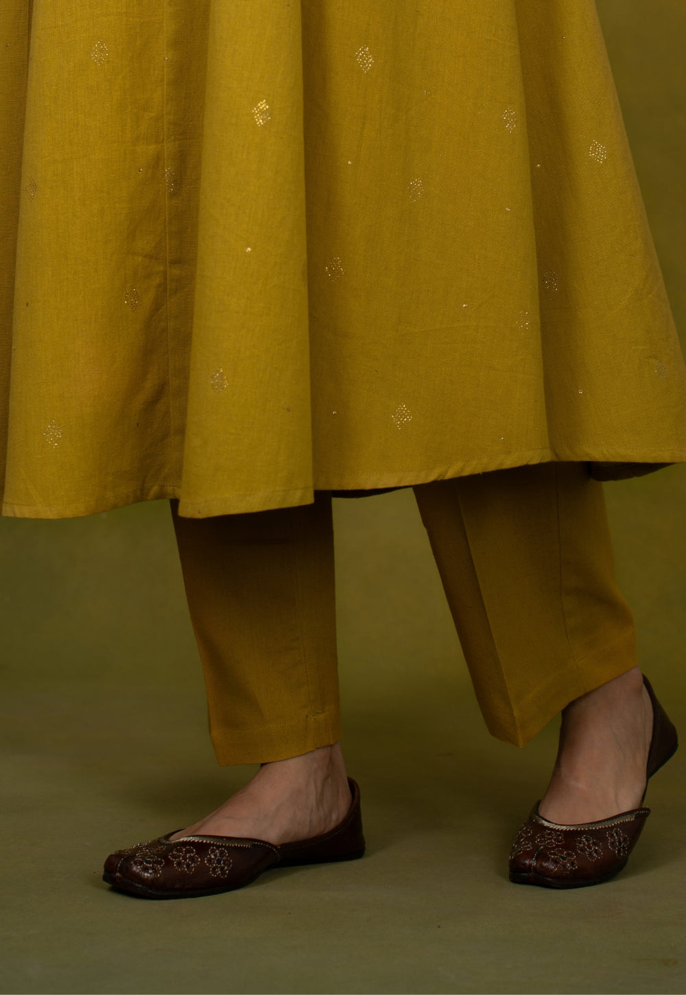 Maryam Yellow Rogan Handblock Printed Cotton Kali Kurta Suit Set (Set of 3)