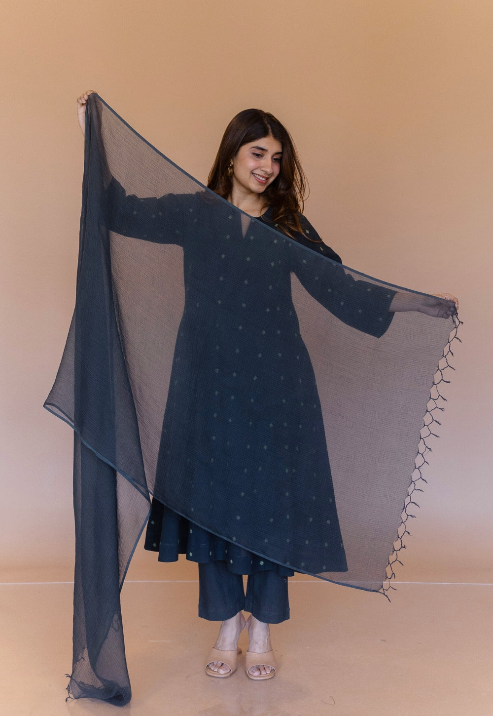 Green Solid Cotton Kota Doria Dupatta