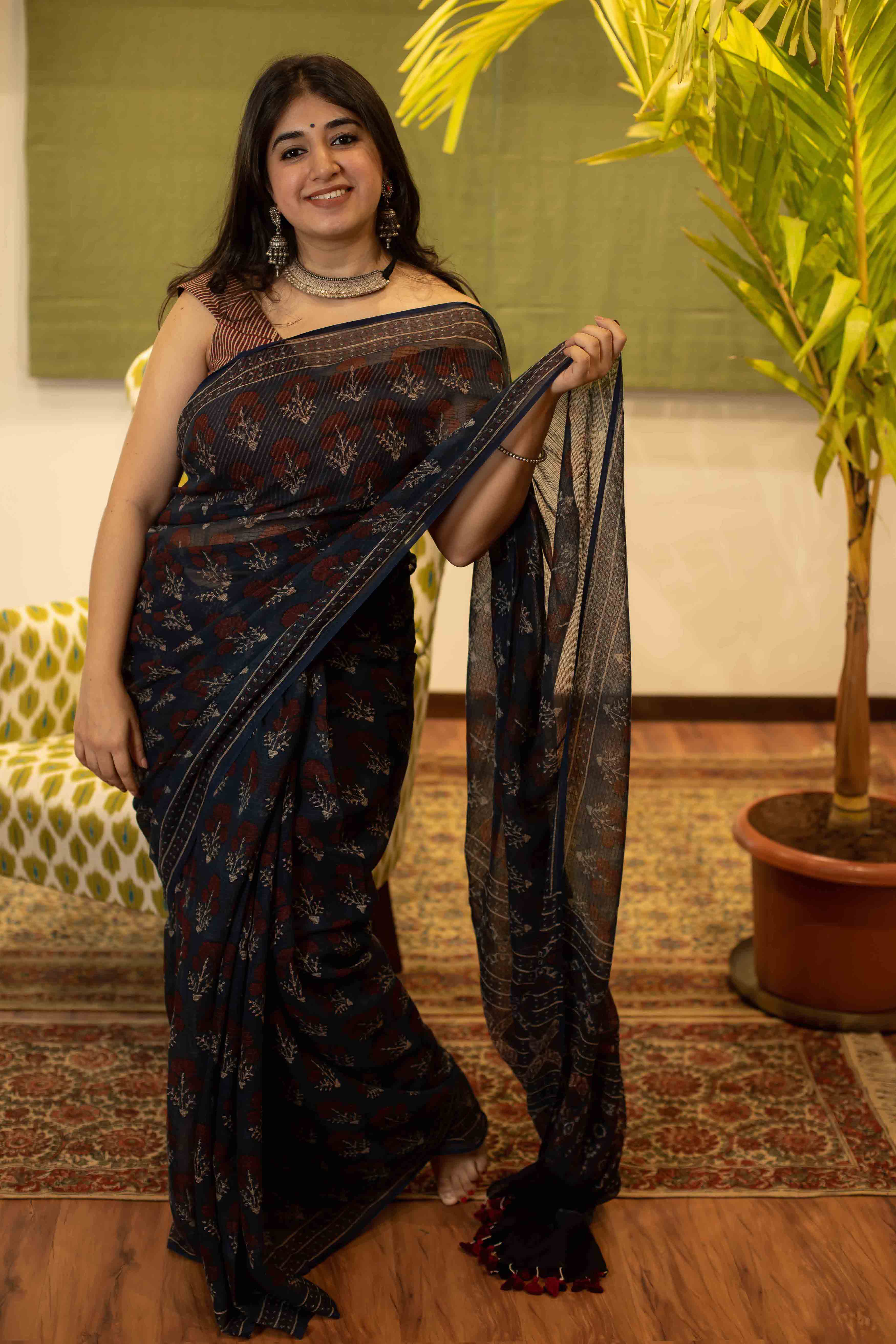Ajrakh Natural Dyed Kota Doria Saree