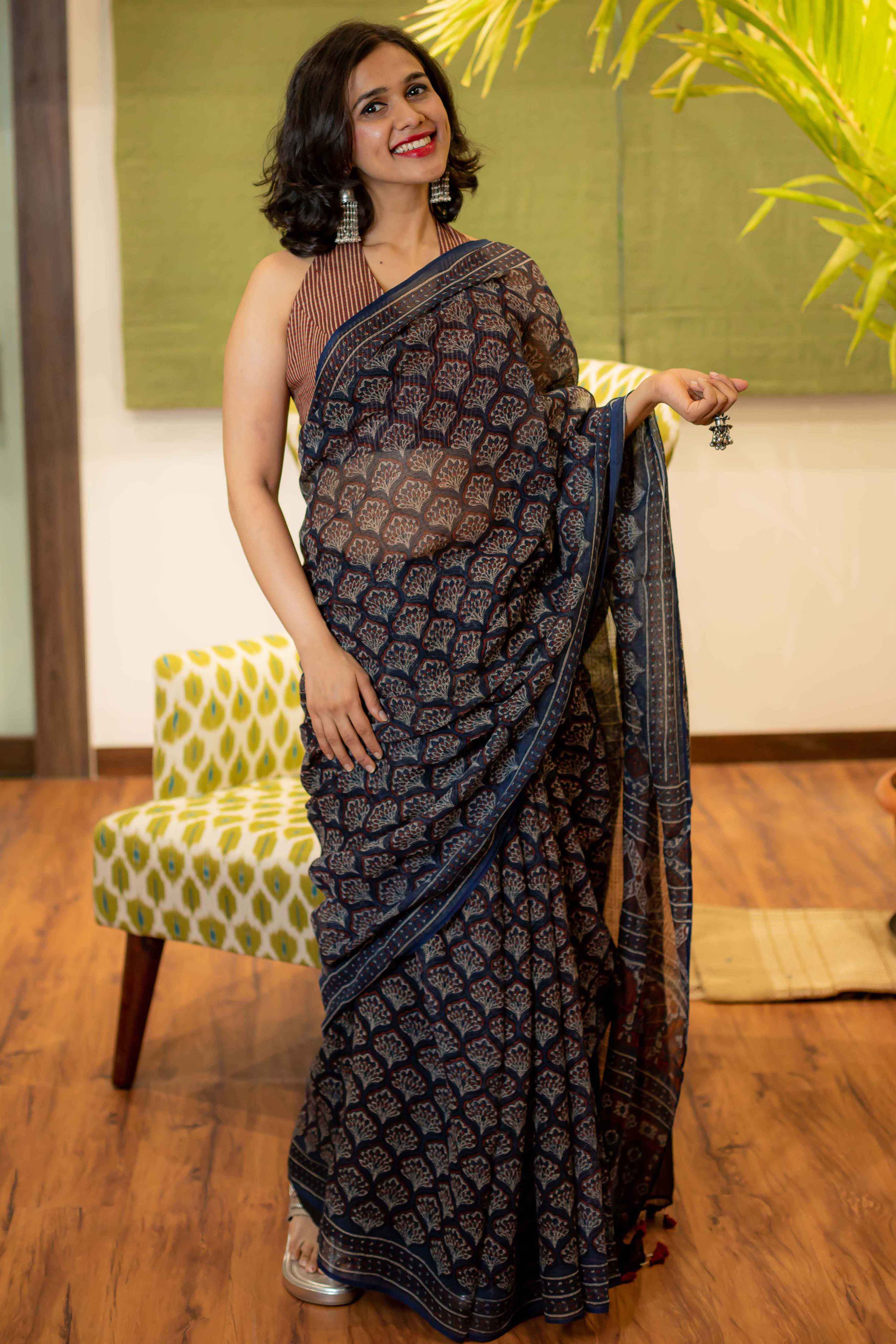 Ajrakh Natural Dyed Kota Doria Saree
