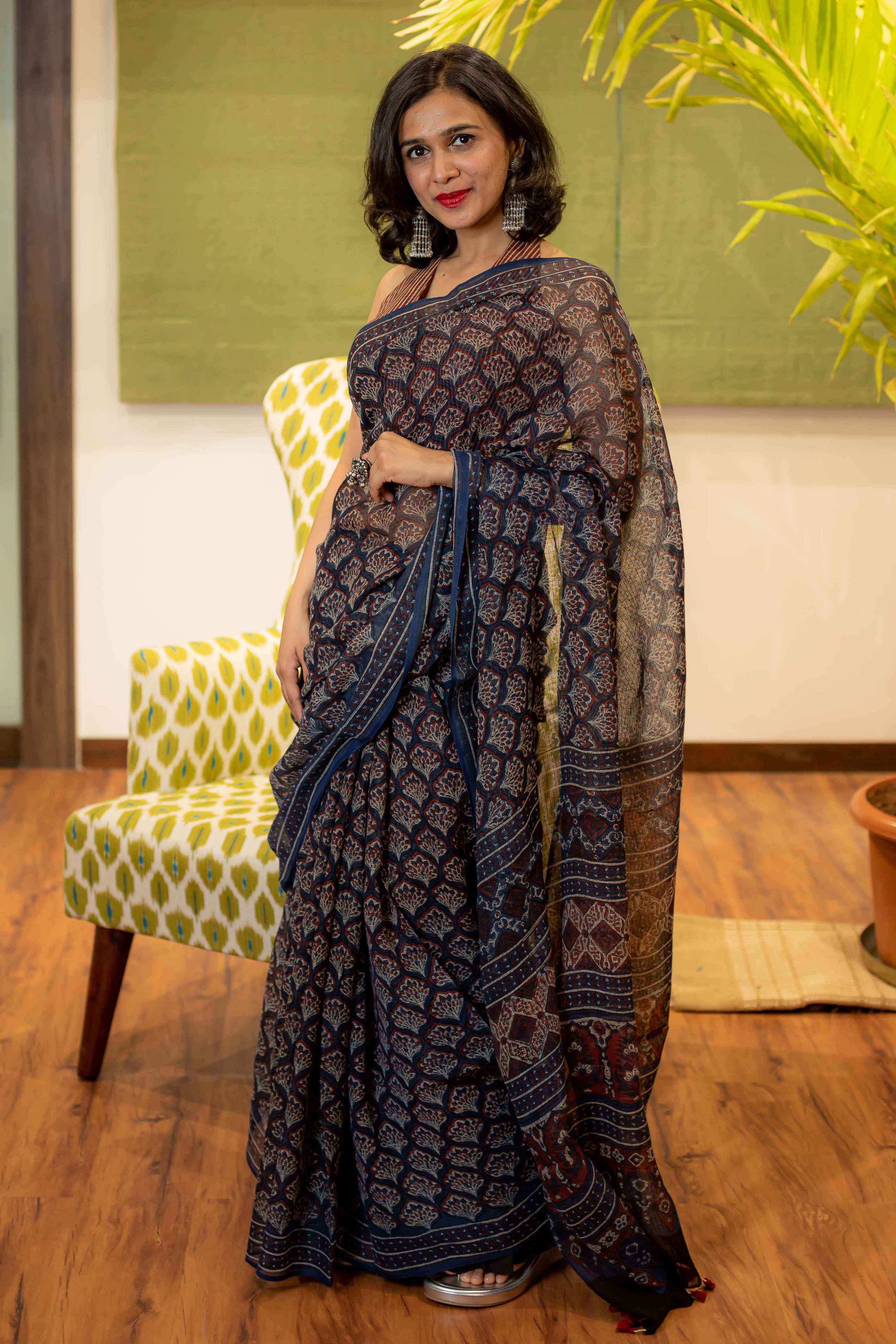 Ajrakh Natural Dyed Kota Doria Saree