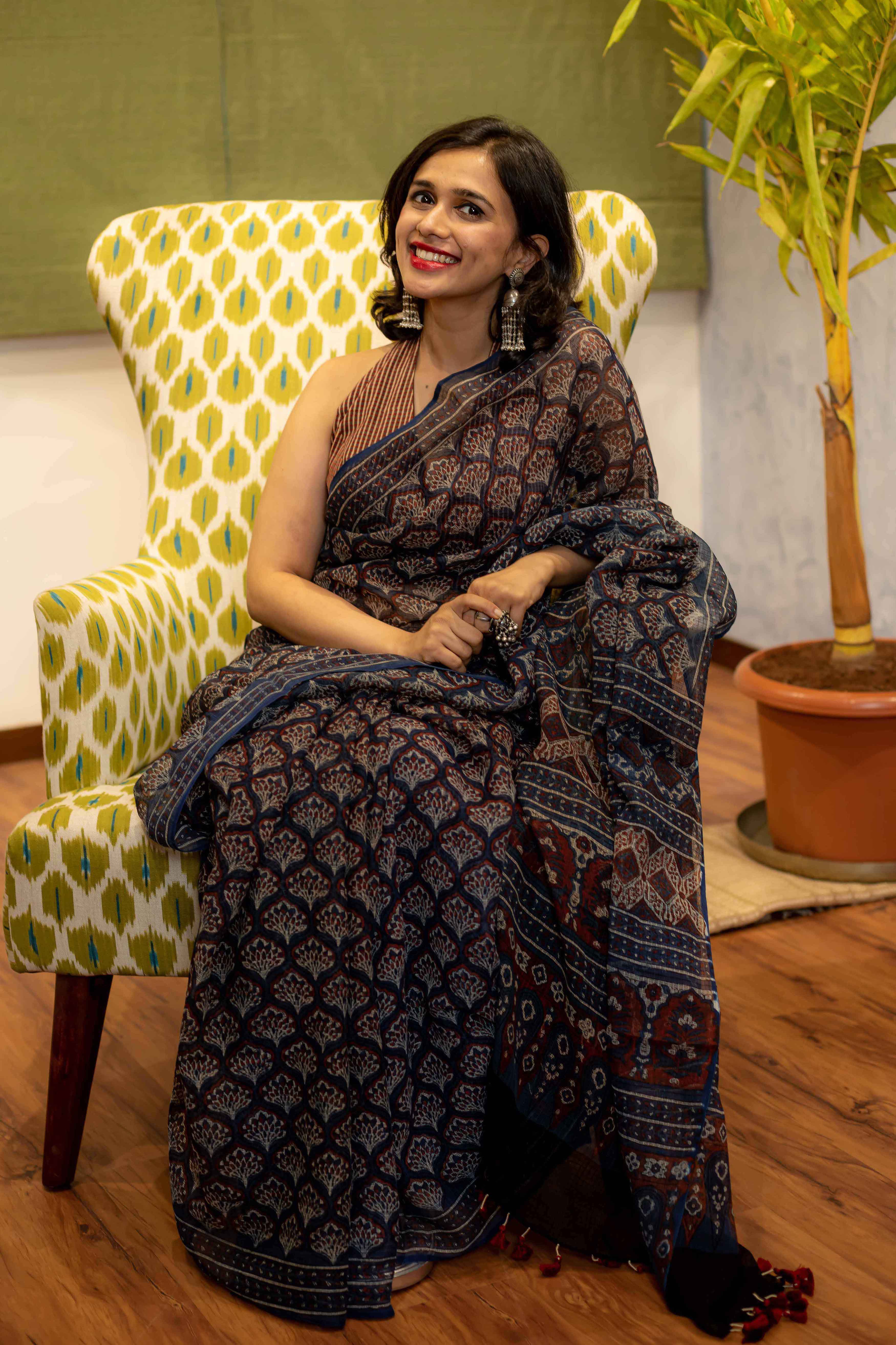 Ajrakh Natural Dyed Kota Doria Saree