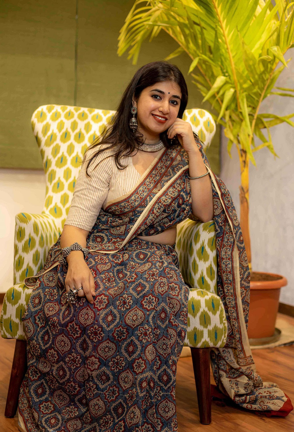 Ajrakh Natural Dyed Kota Doria Saree
