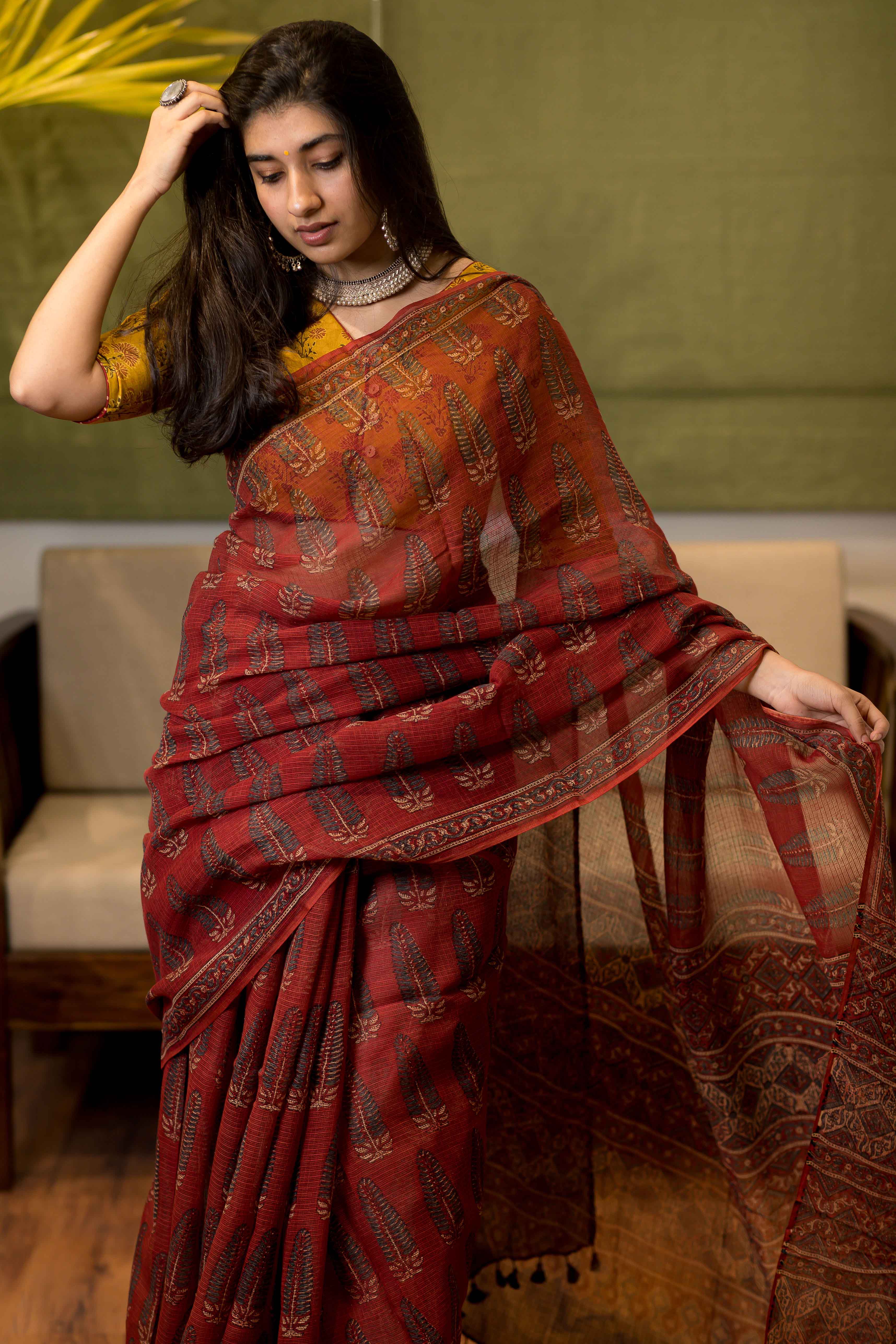 Ajrakh Natural Dyed Kota Doria Saree