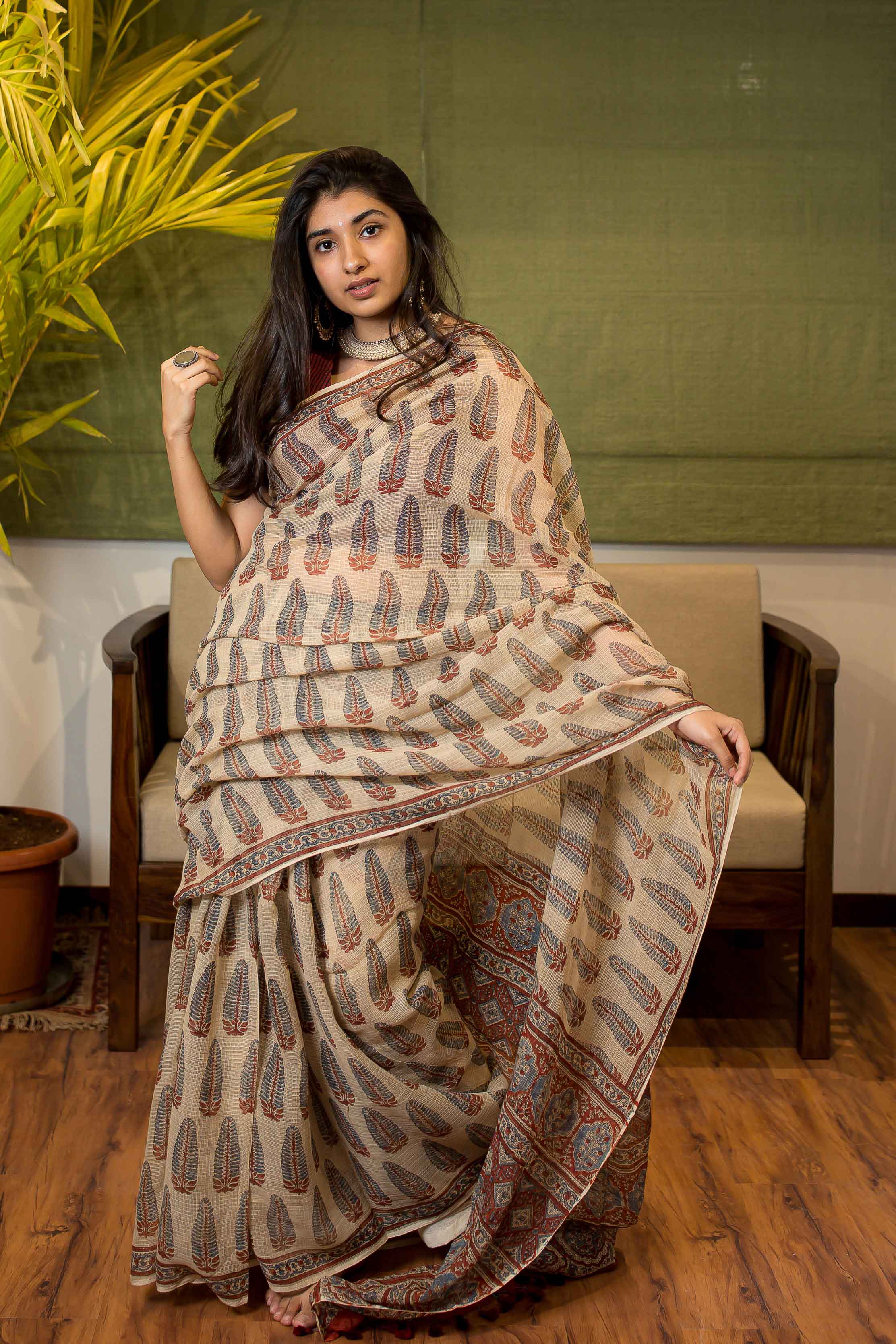 Ajrakh Natural Dyed Kota Doria Saree