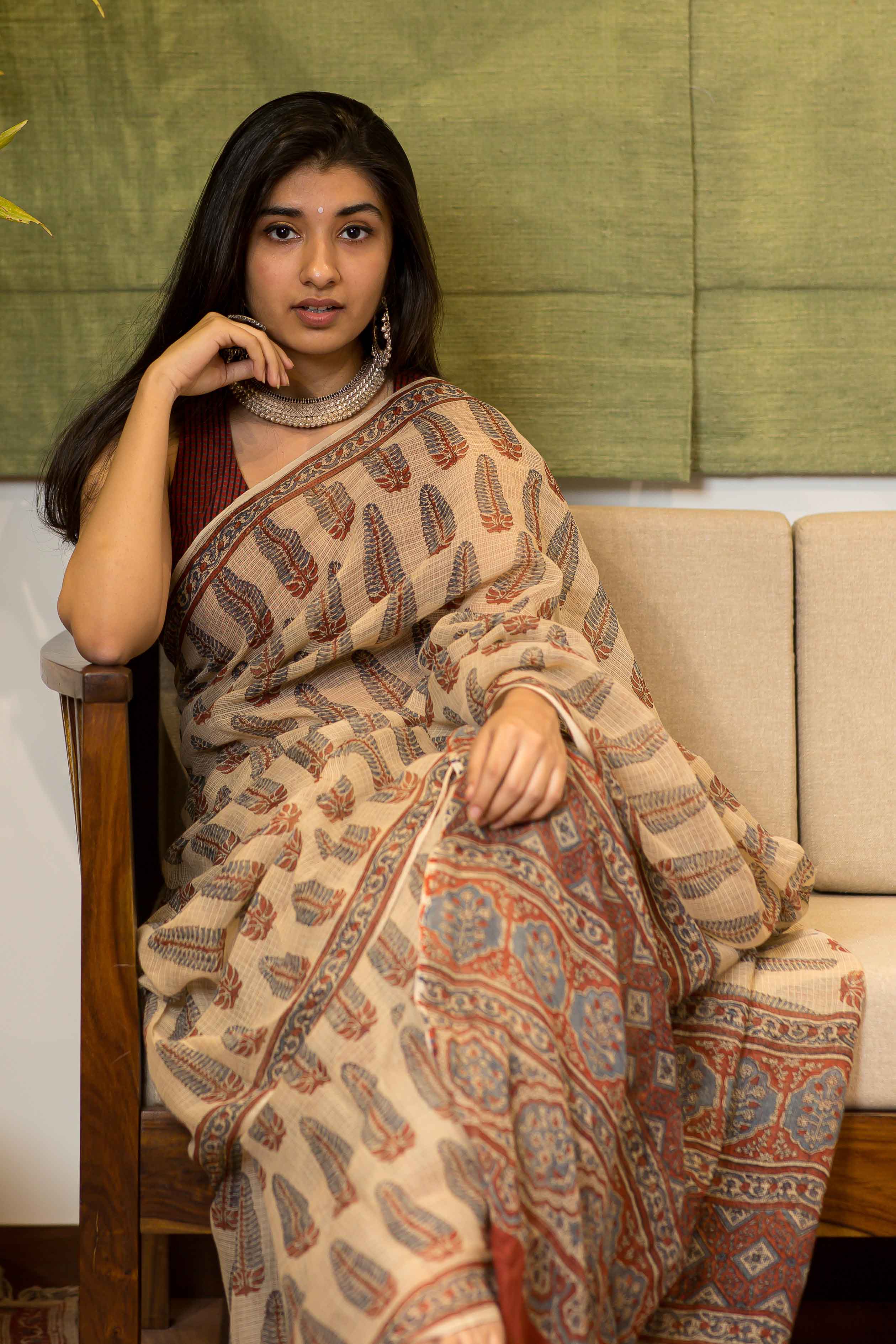 Ajrakh Natural Dyed Kota Doria Saree