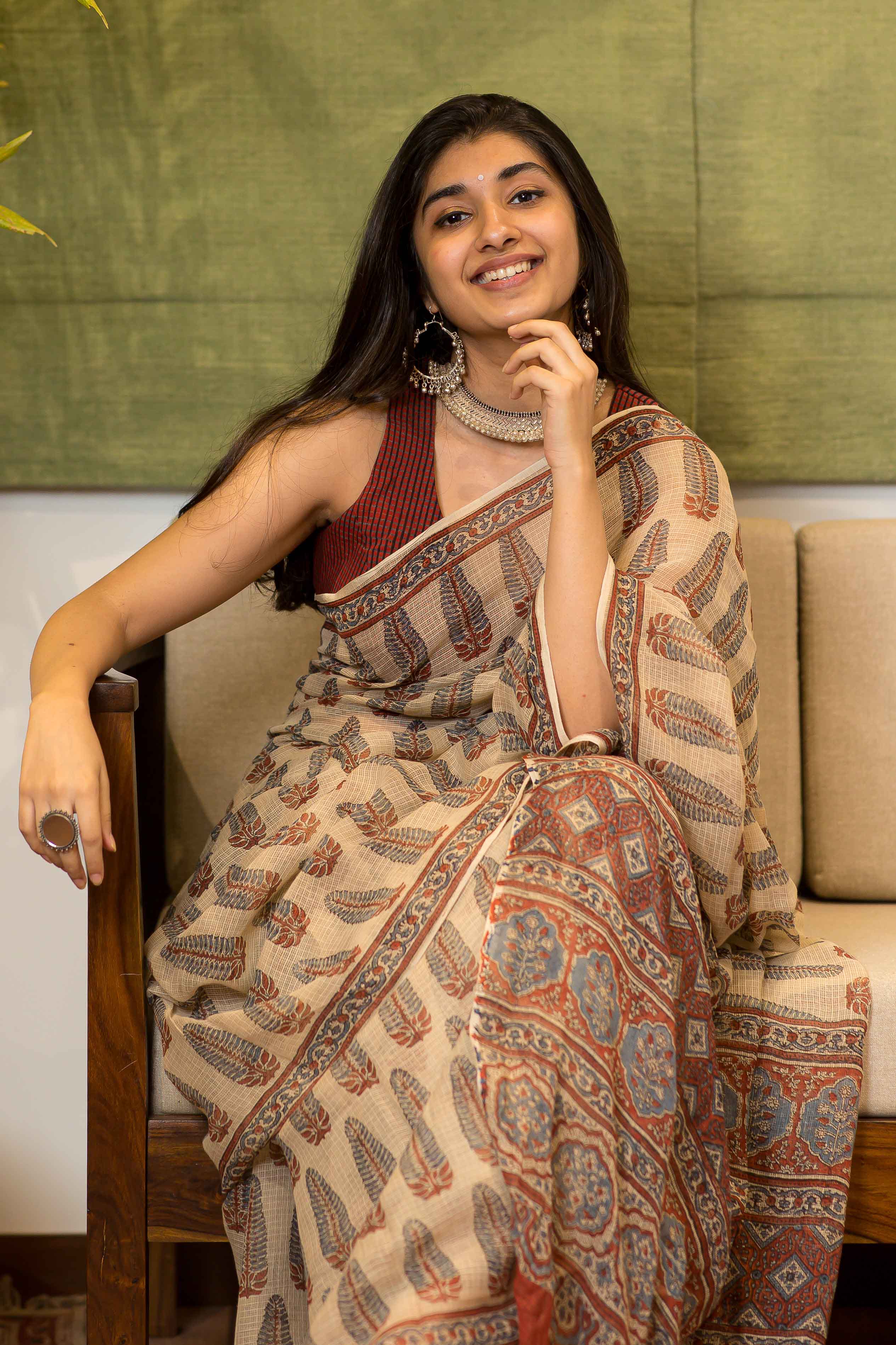 Ajrakh Natural Dyed Kota Doria Saree