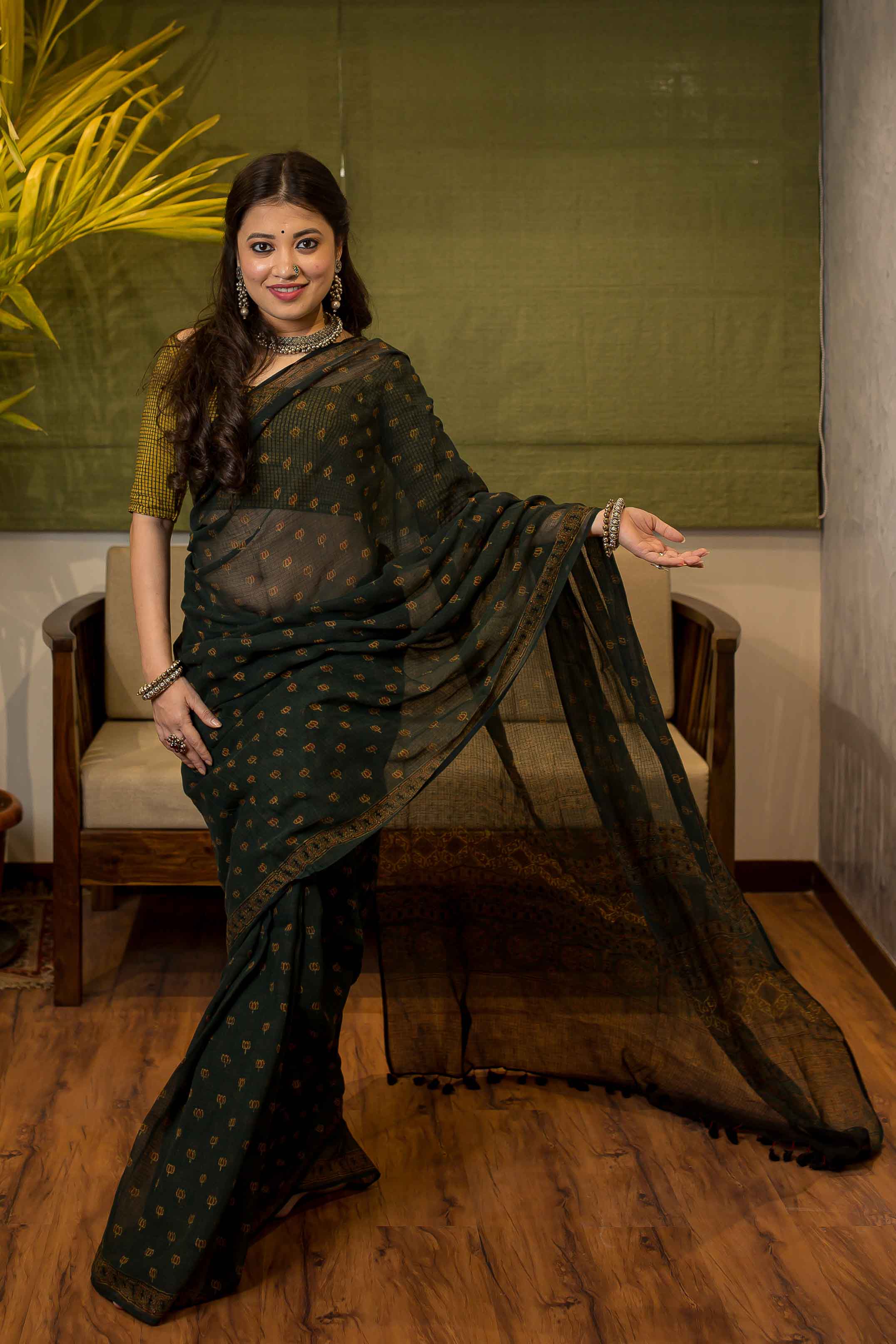 Ajrakh Natural Dyed Kota Doria Saree