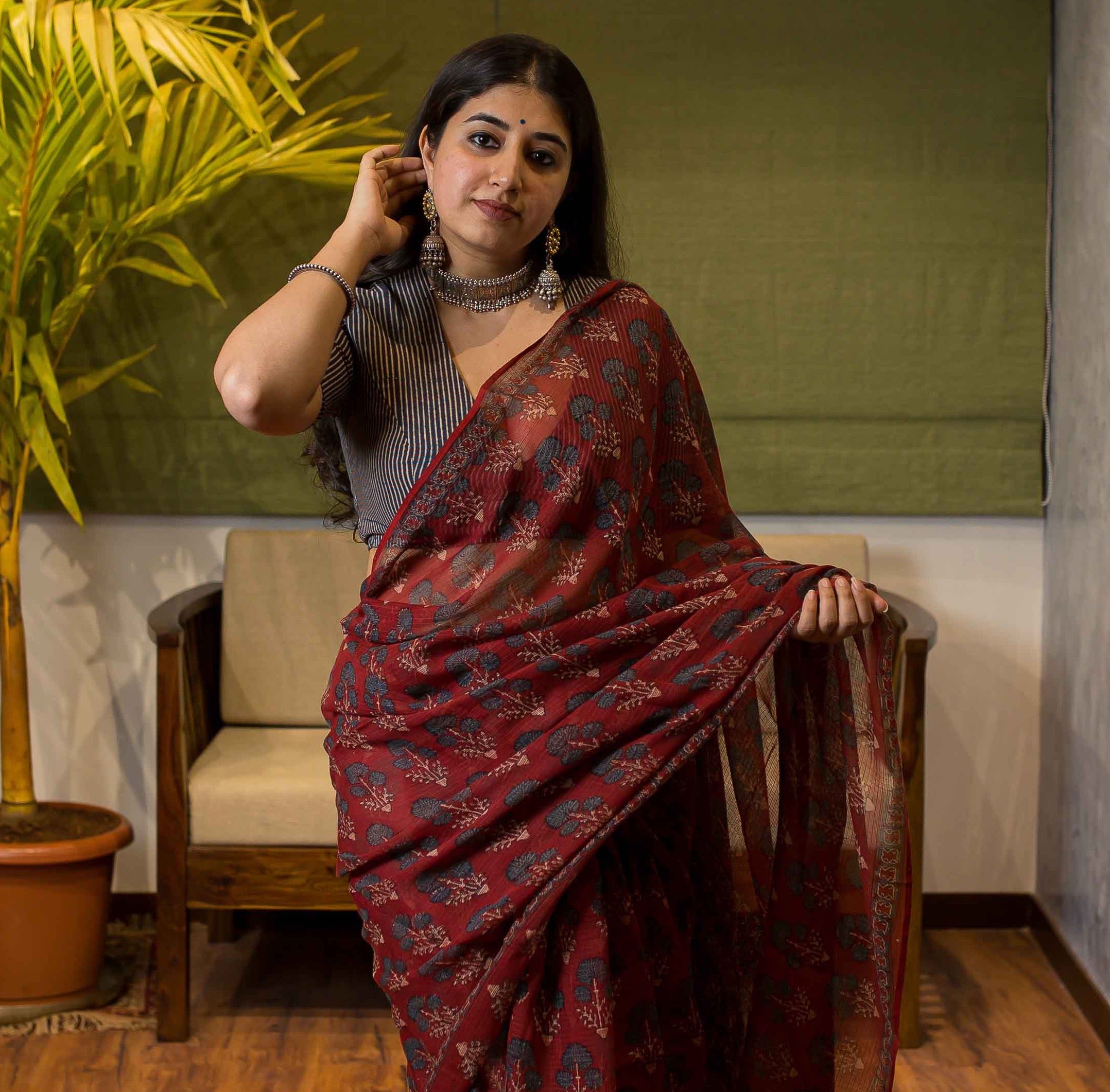 Ajrakh Natural Dyed Kota Doria Saree