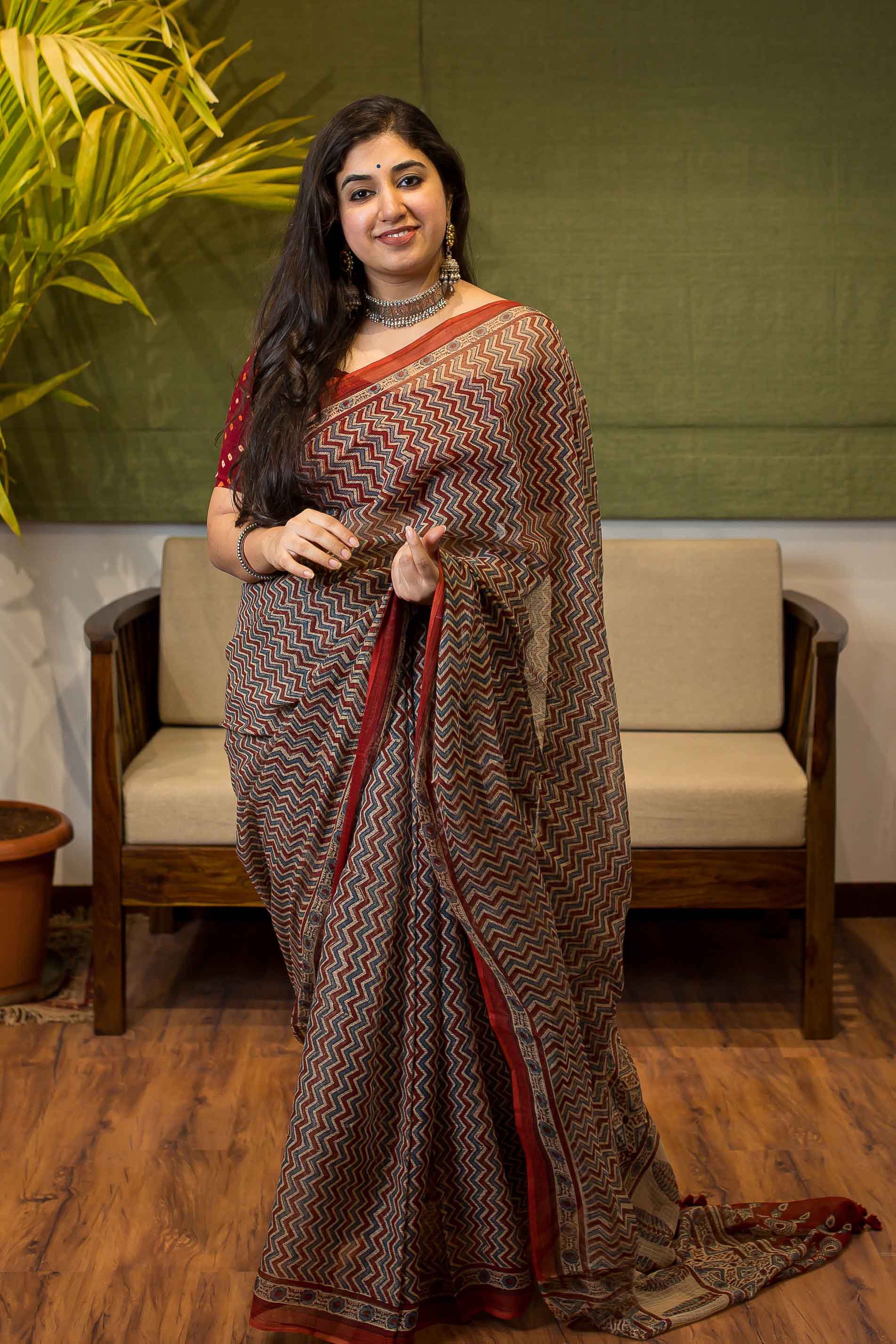 Ajrakh Natural Dyed Kota Doria Saree