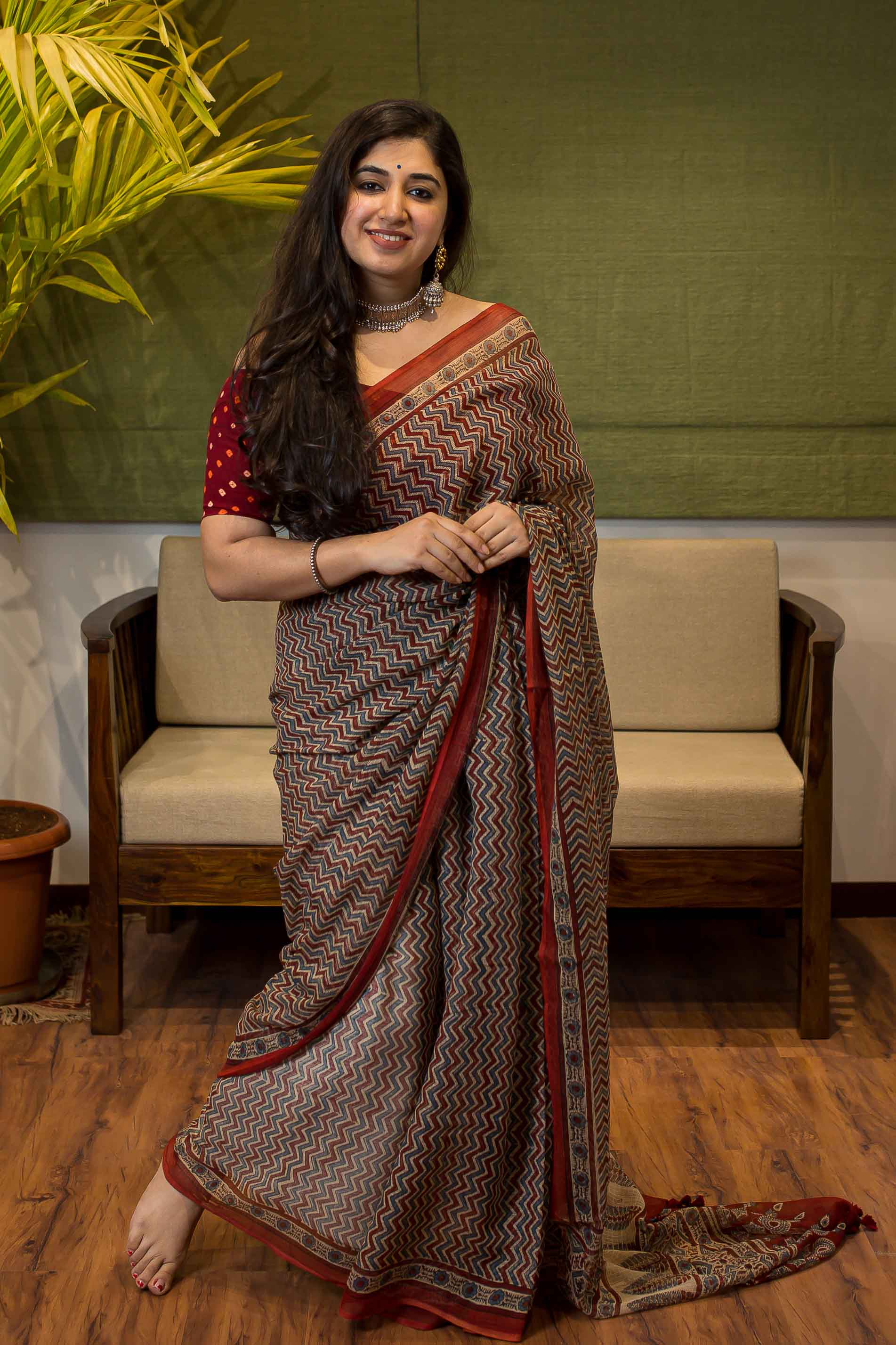 Ajrakh Natural Dyed Kota Doria Saree