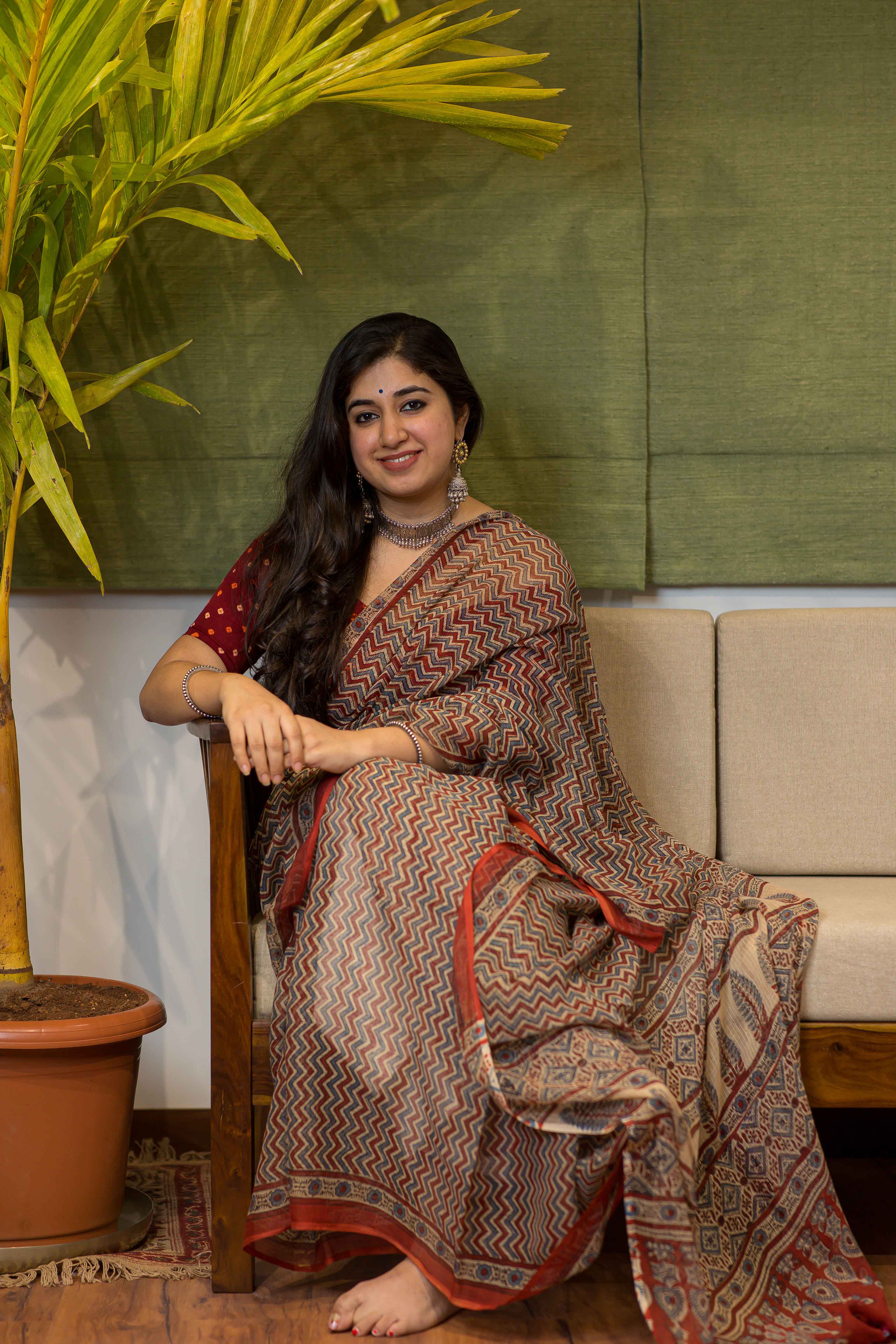 Ajrakh Natural Dyed Kota Doria Saree