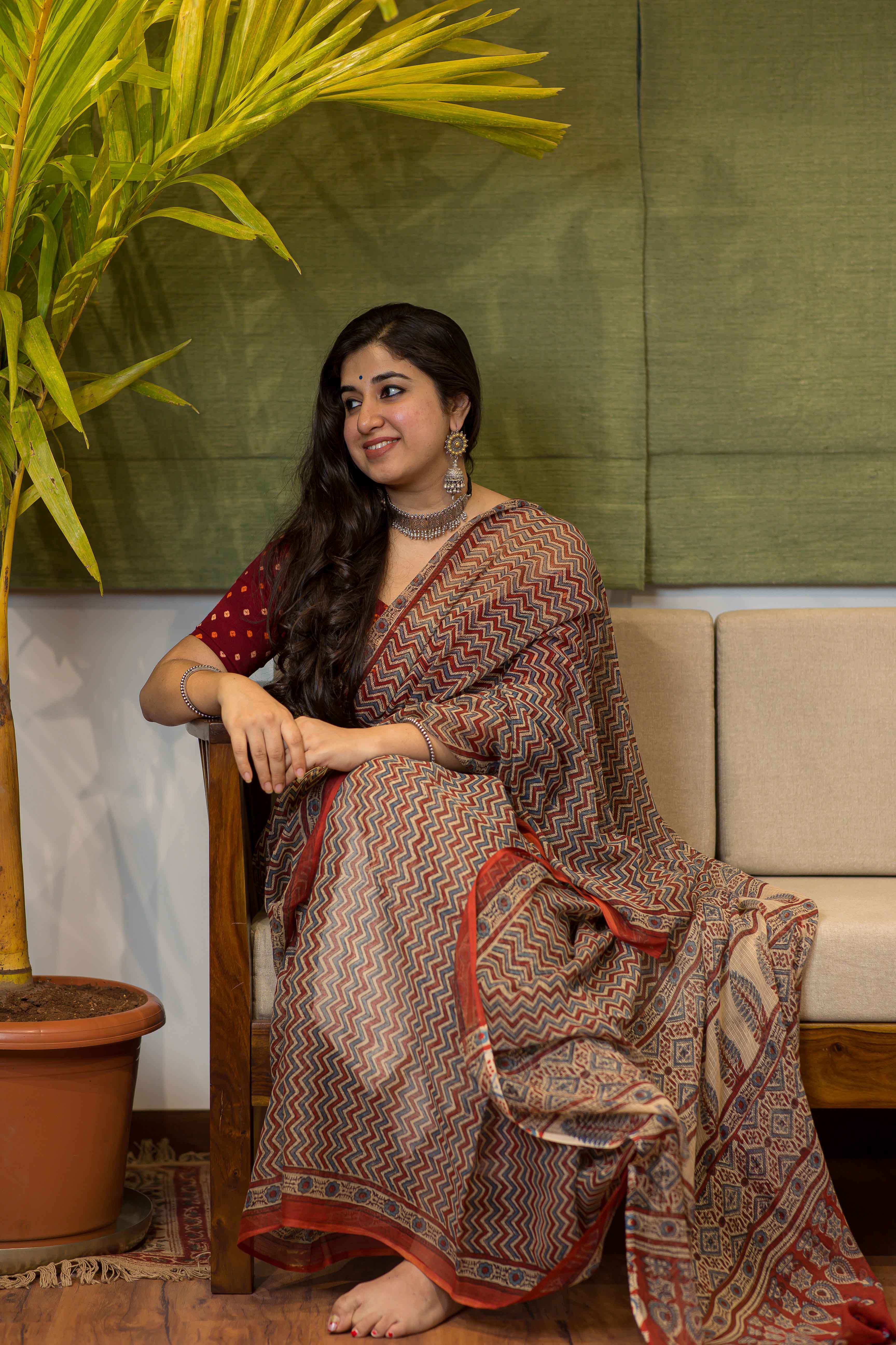 Ajrakh Natural Dyed Kota Doria Saree