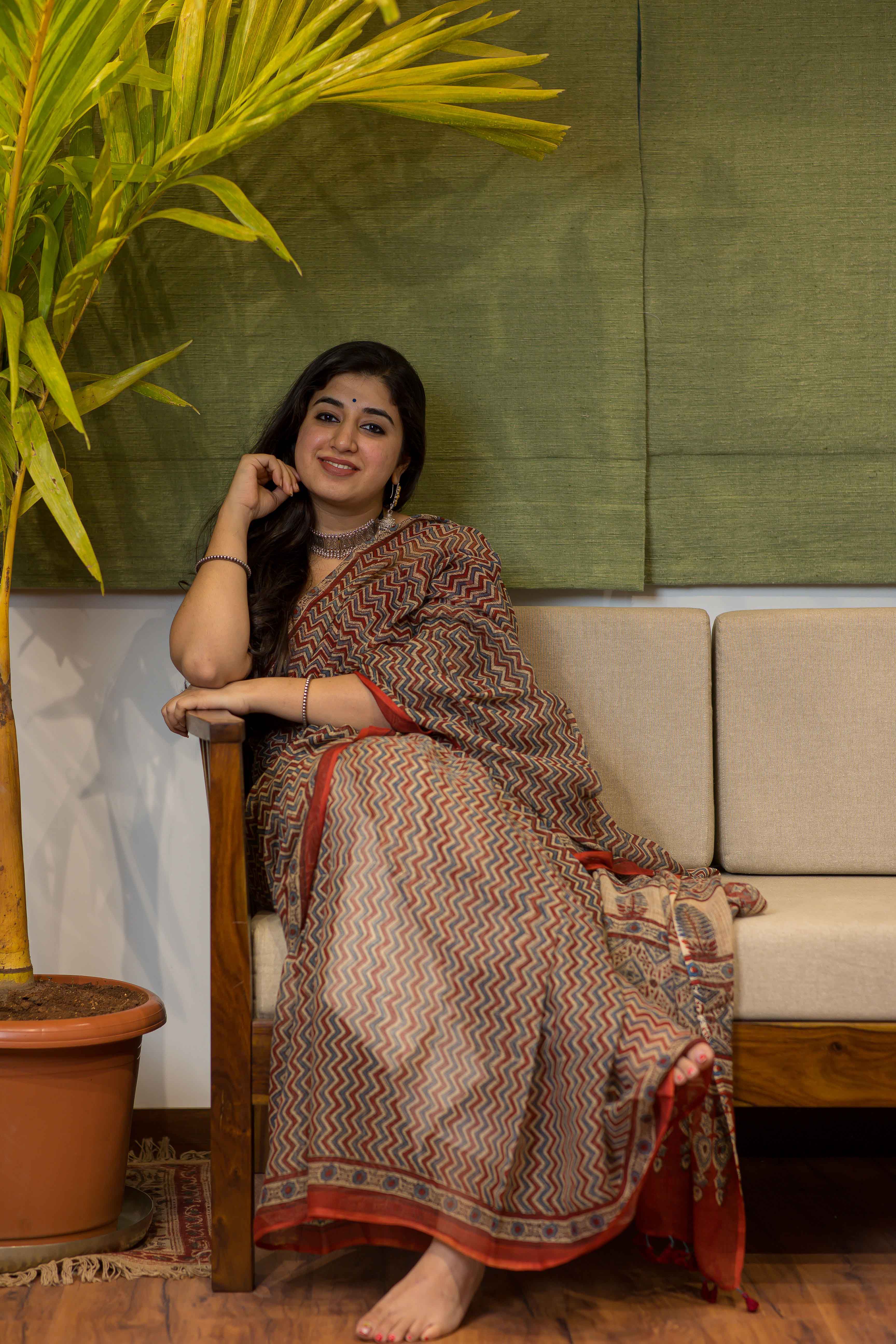 Ajrakh Natural Dyed Kota Doria Saree