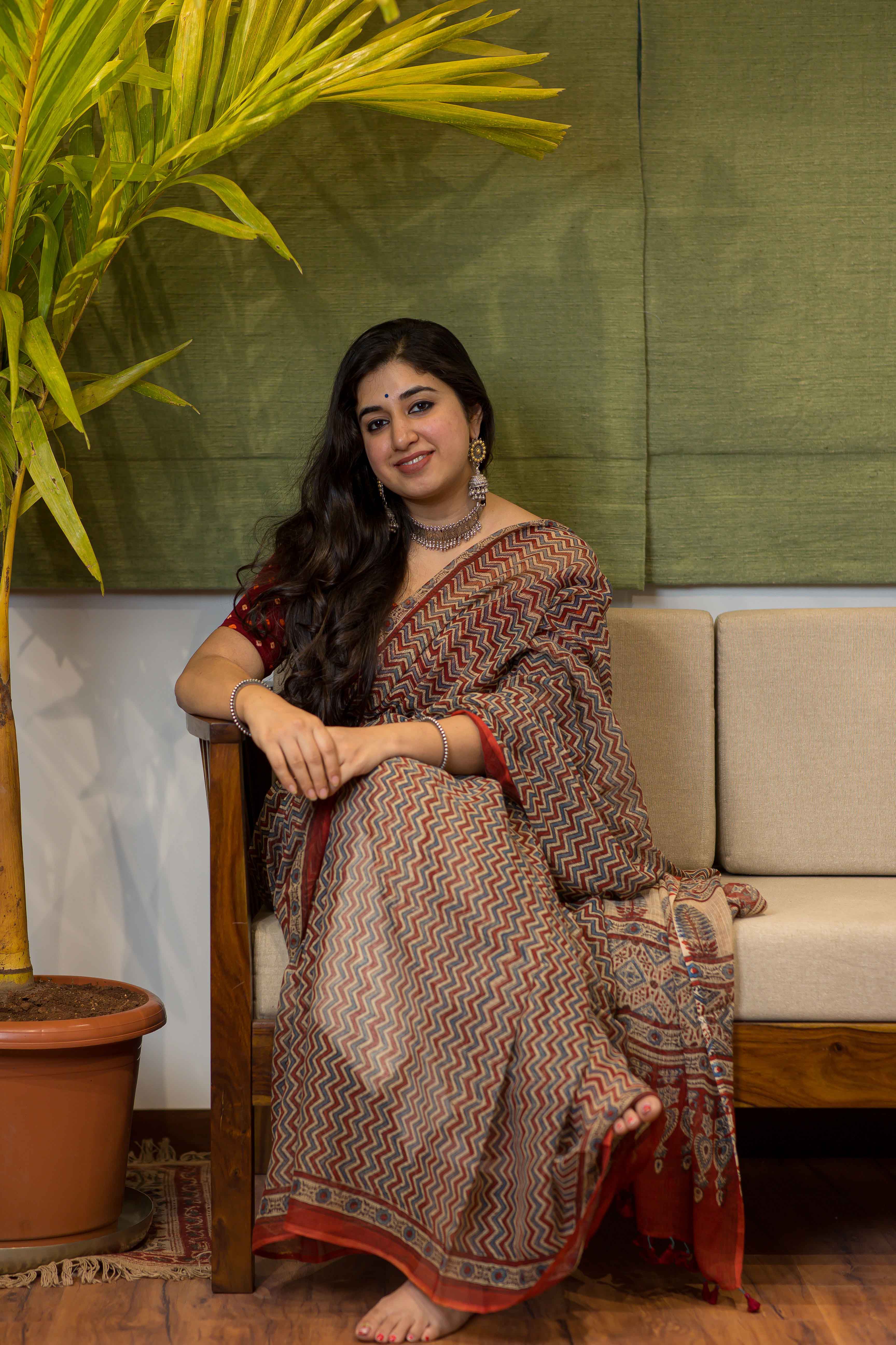 Ajrakh Natural Dyed Kota Doria Saree