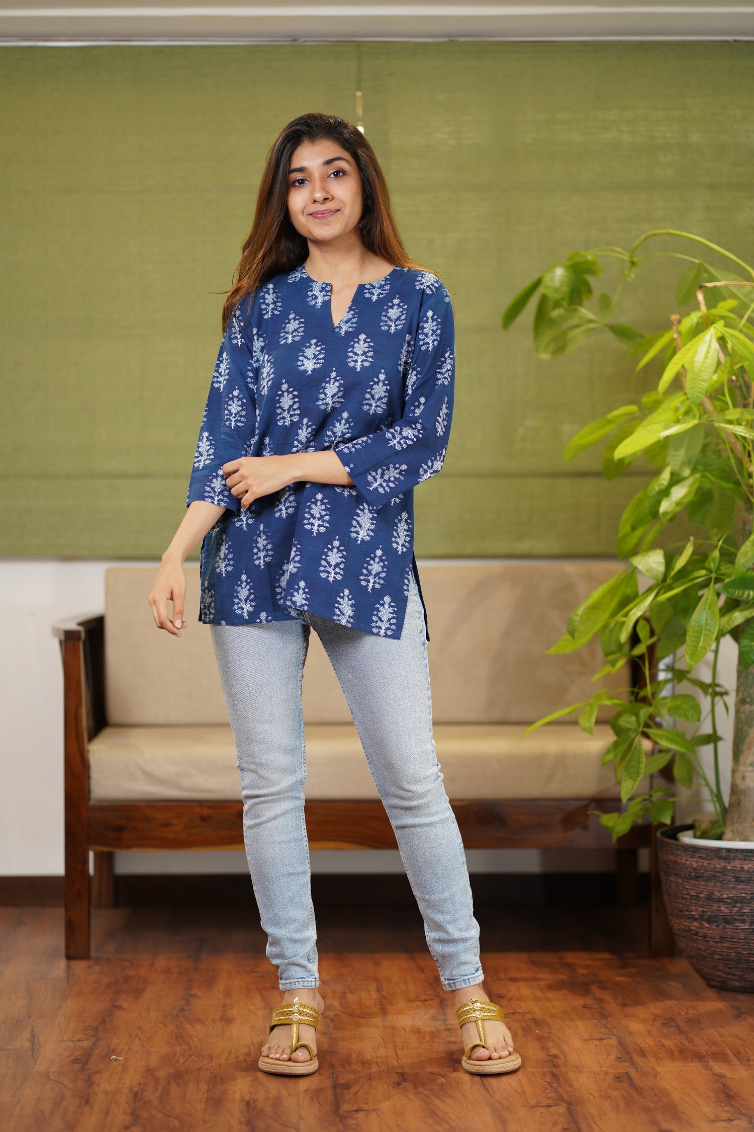 Harshi Dabu Indigo Cotton Short Top