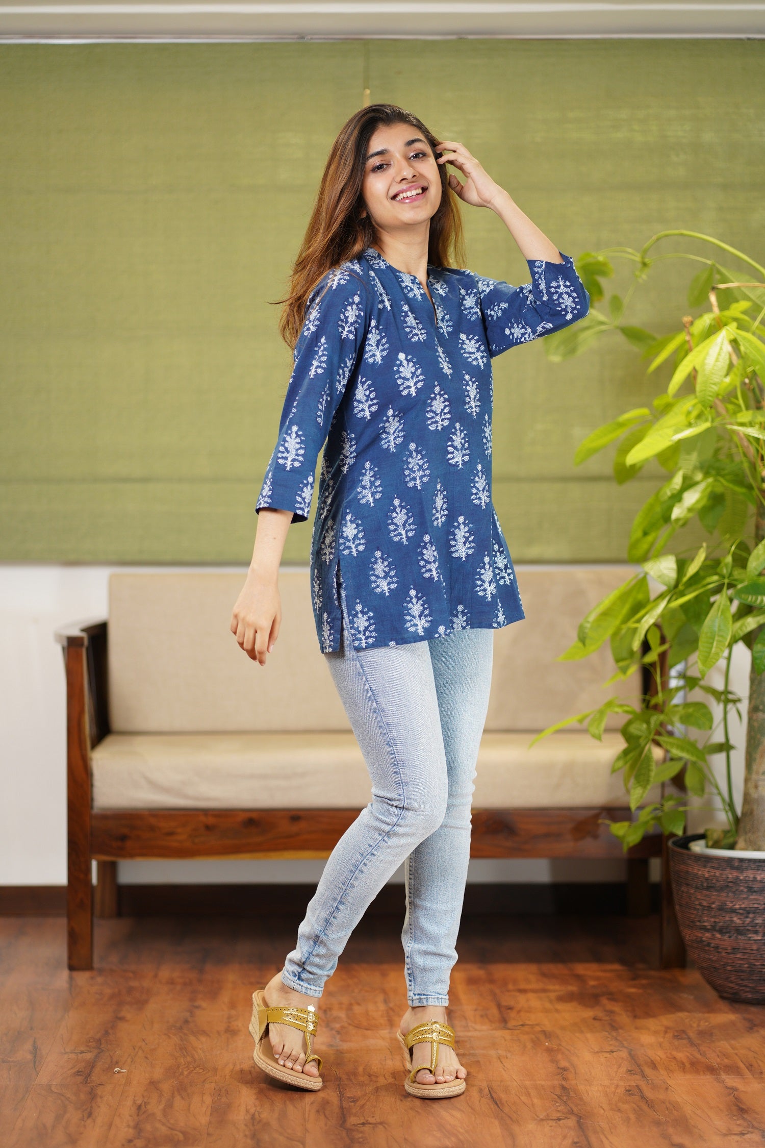 Harshi Dabu Indigo Cotton Short Top