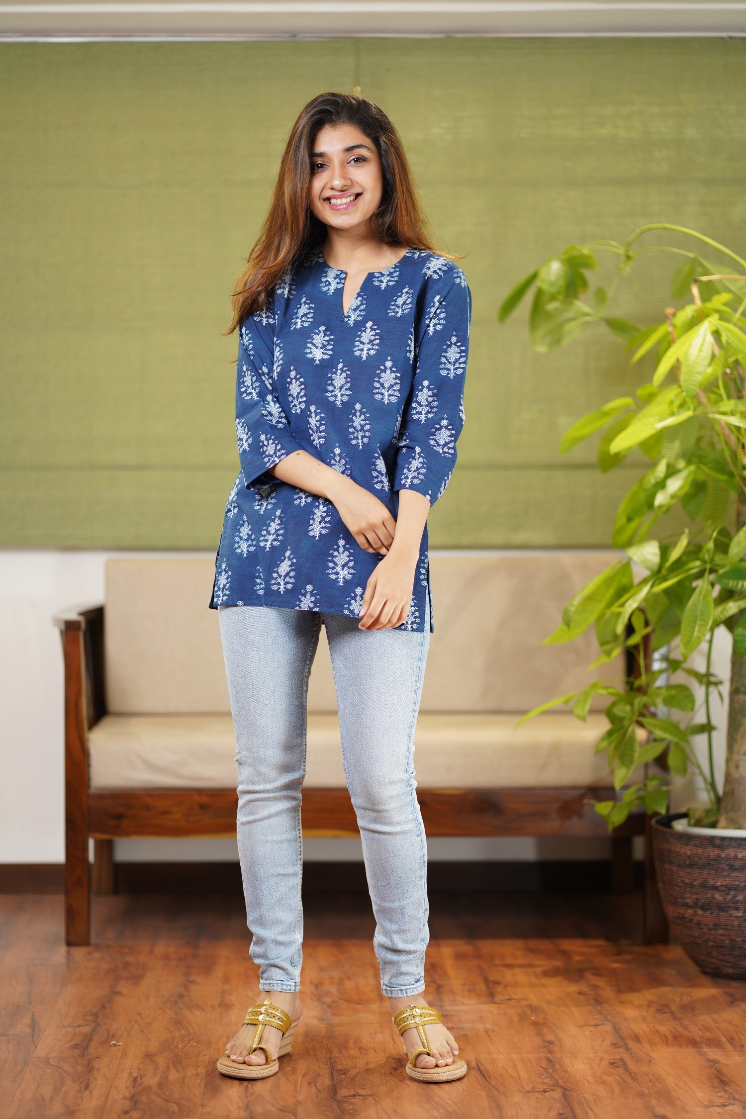 Harshi Dabu Indigo Cotton Short Top