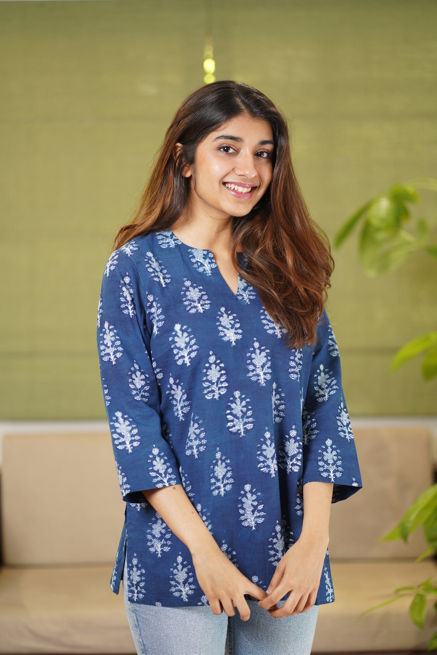 Harshi Dabu Indigo Cotton Short Top