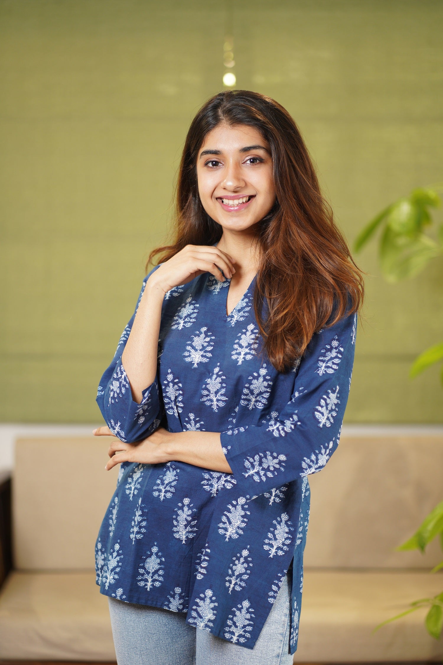 Harshi Dabu Indigo Cotton Short Top