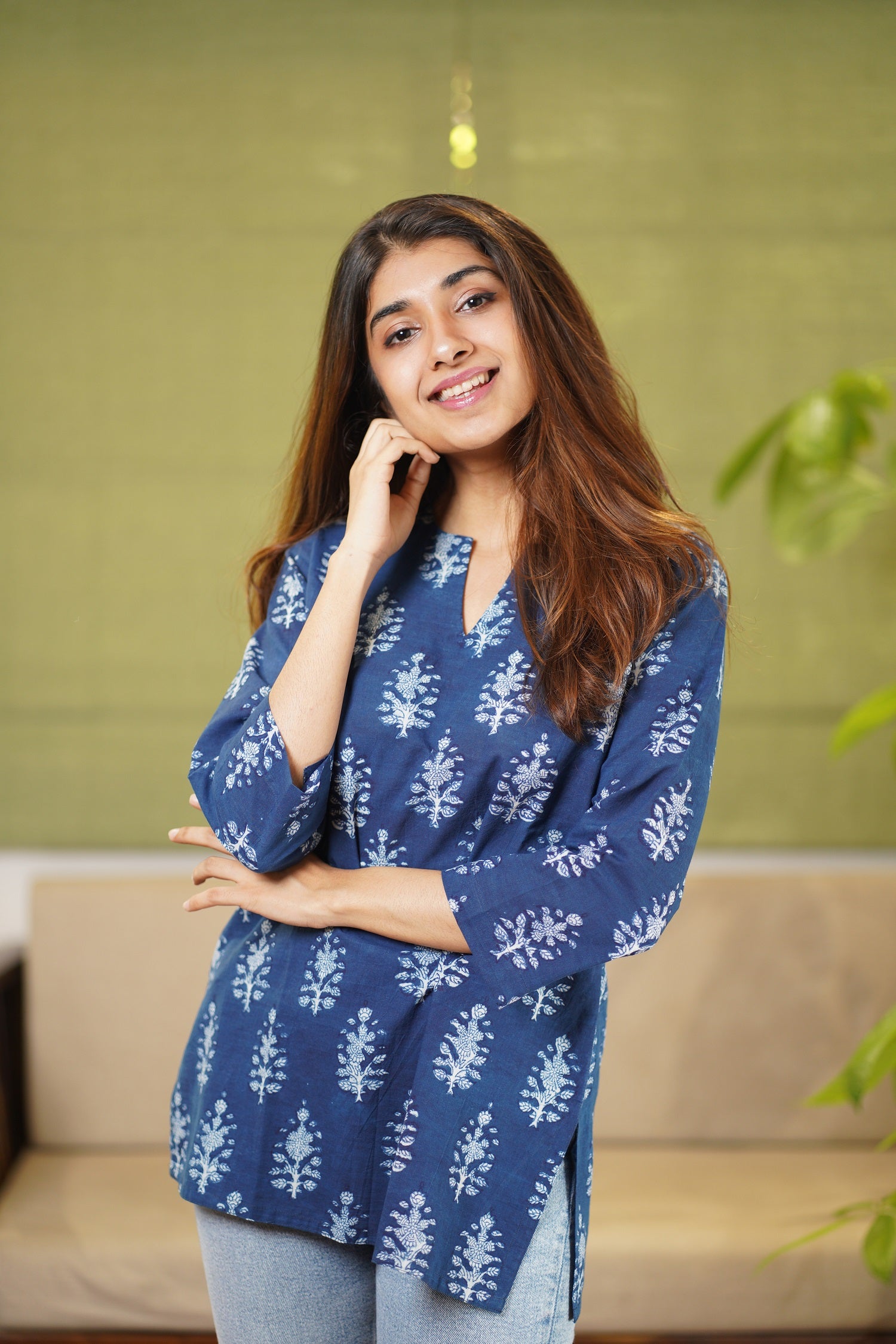 Harshi Dabu Indigo Cotton Short Top