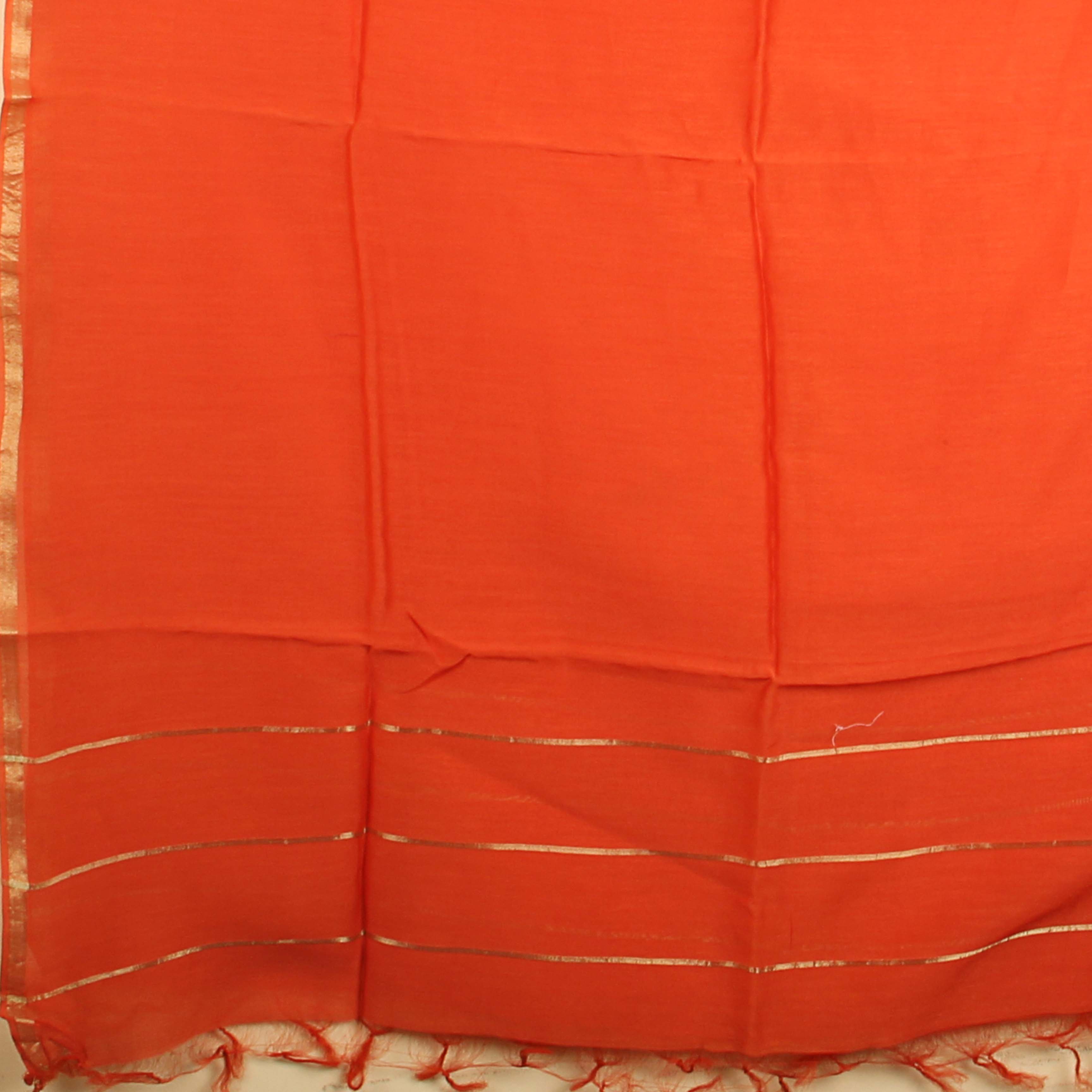Plain Chanderi Hand Block Printed Dupatta