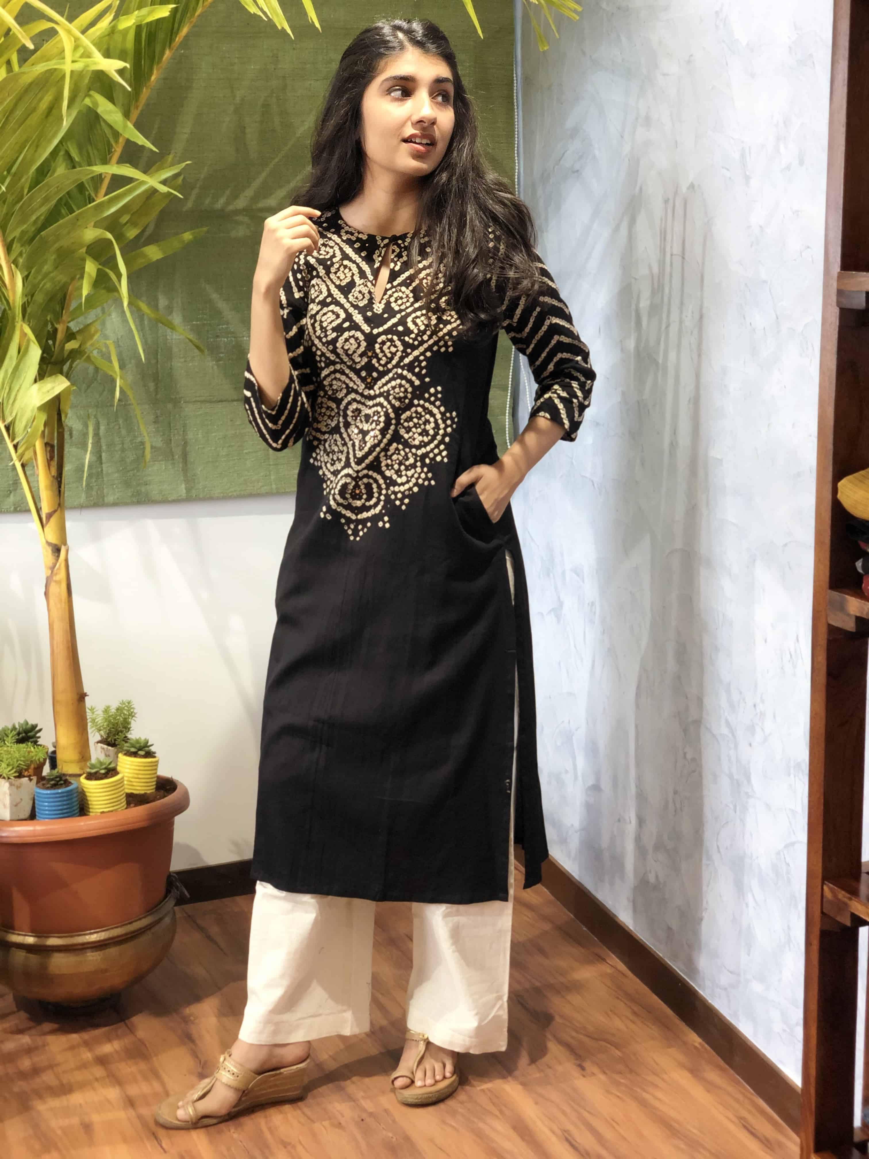 Kashvi Black Bandhej Kurta + Dupatta