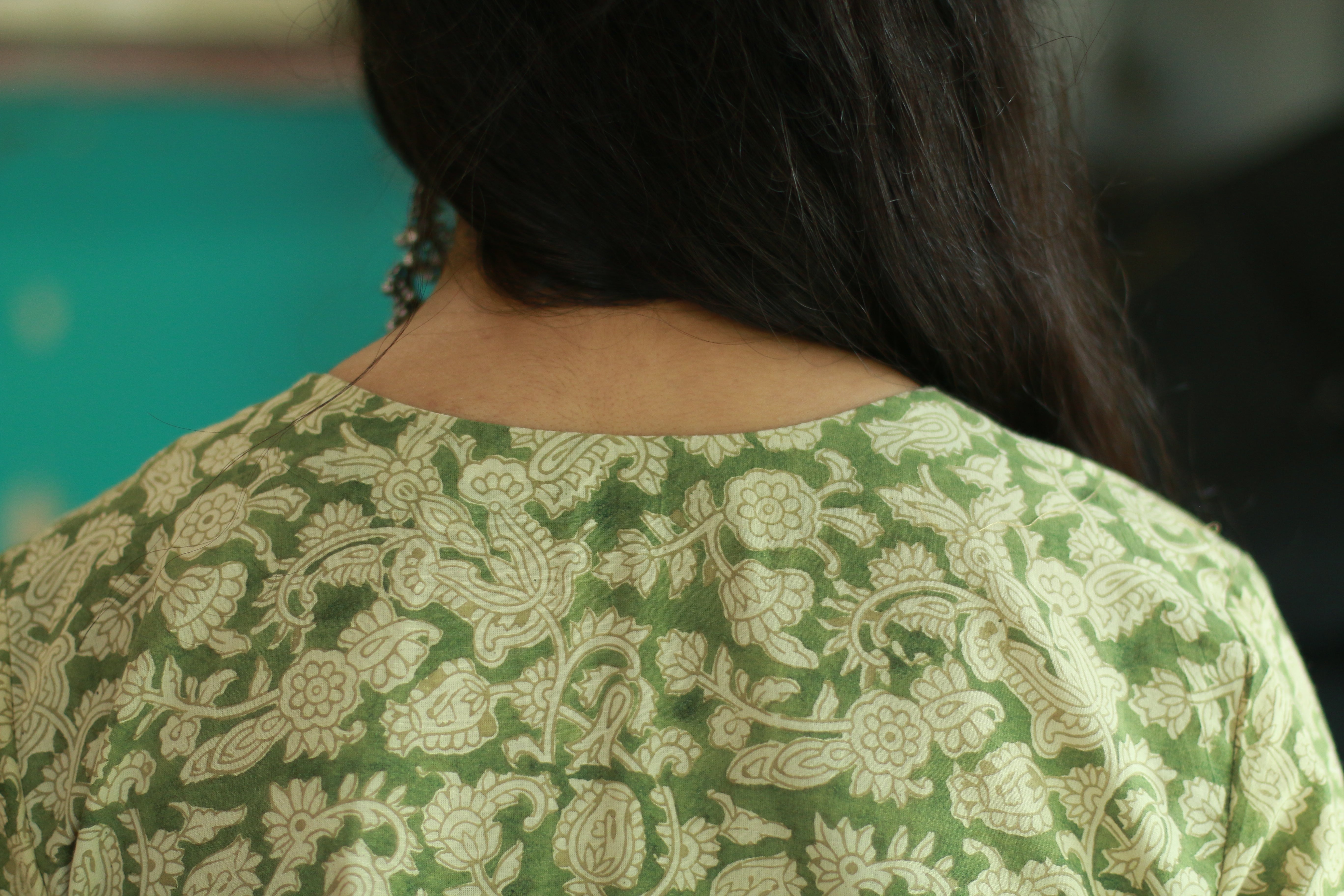 Ahaana Olive Kalamkari Natural Dyed Chudi Sleeves Kurta