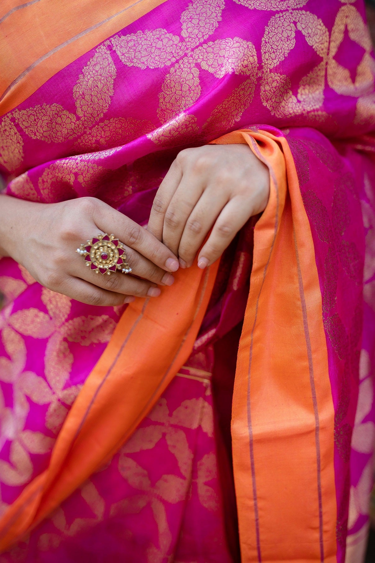 Pink Chanderi Pattu Full Jaal Work Saree