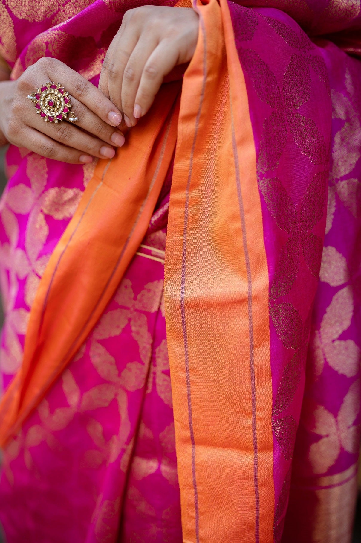 Pink Chanderi Pattu Full Jaal Work Saree