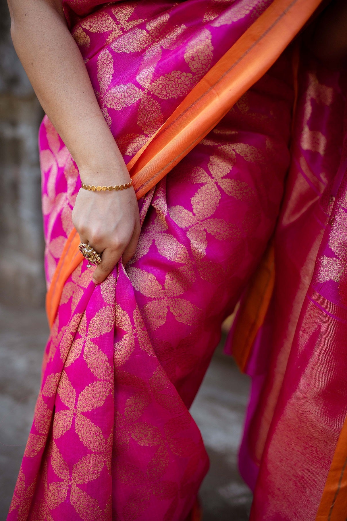 Pink Chanderi Pattu Full Jaal Work Saree