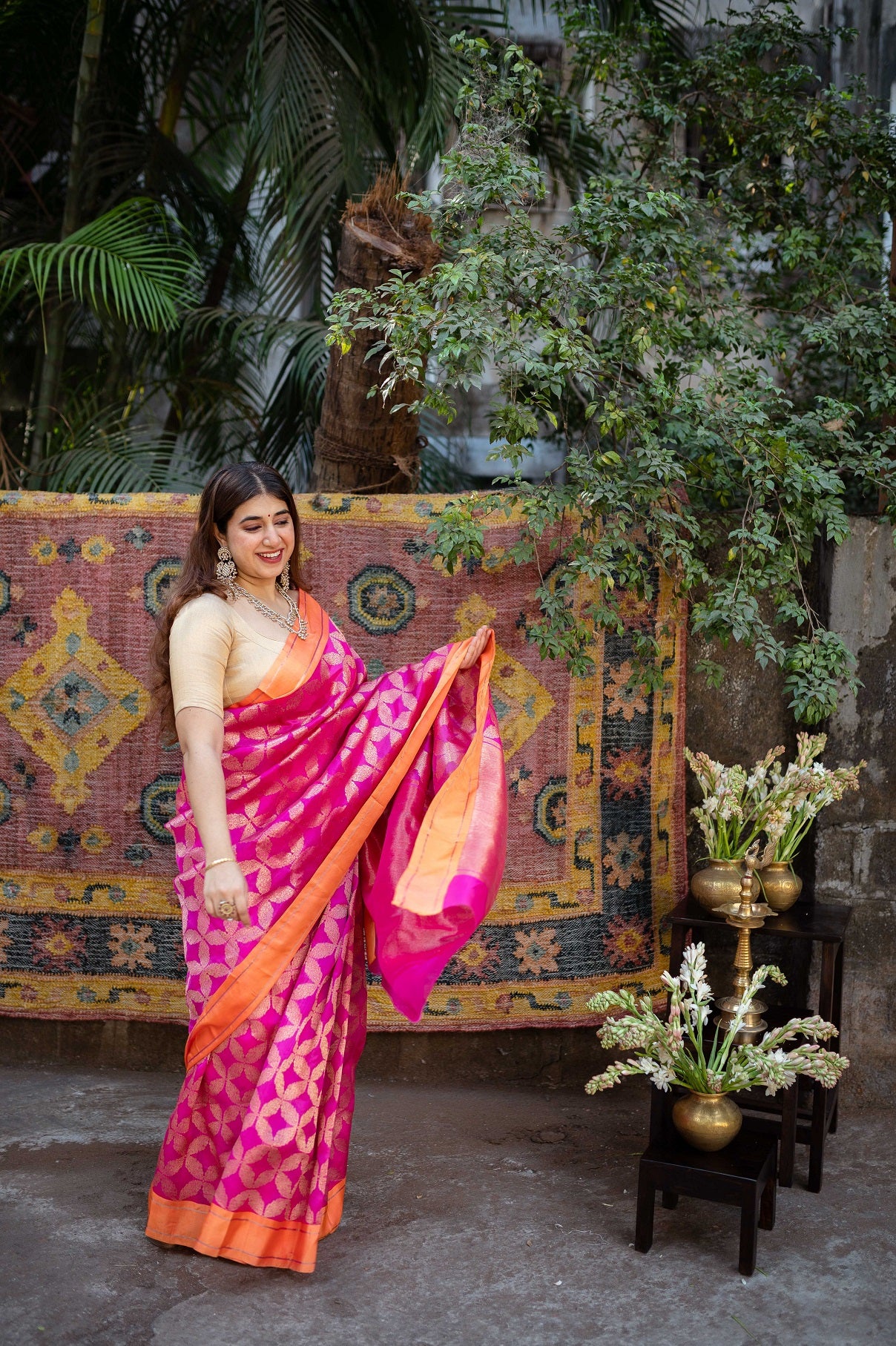 Pink Chanderi Pattu Full Jaal Work Saree