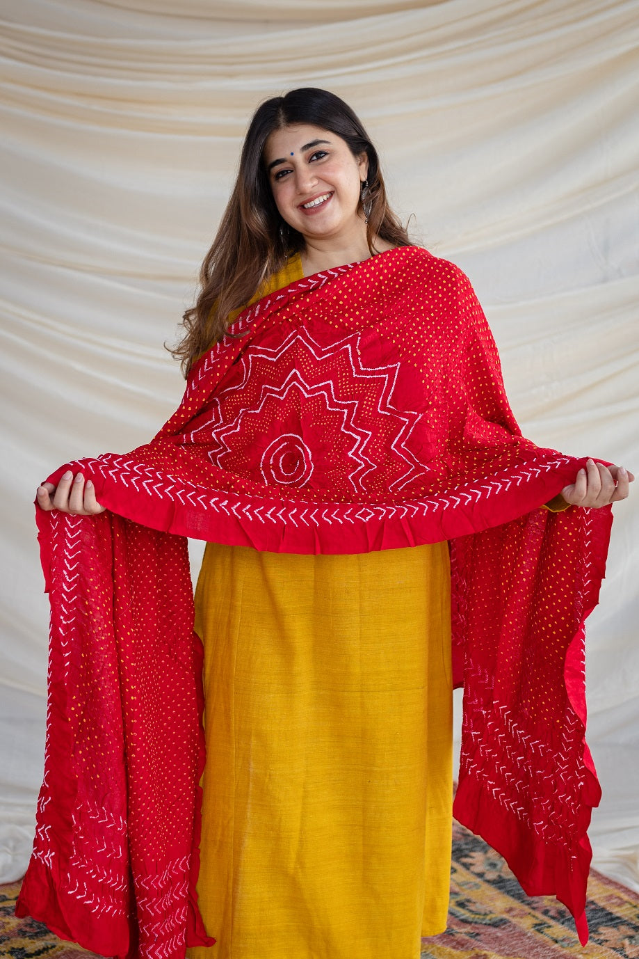 Red Bandhej Gajji Silk Dupatta