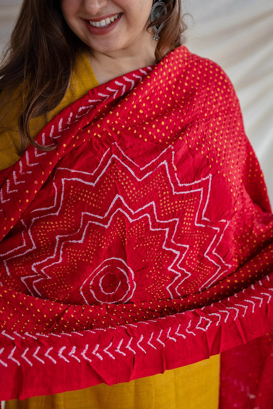 Red Bandhej Gajji Silk Dupatta