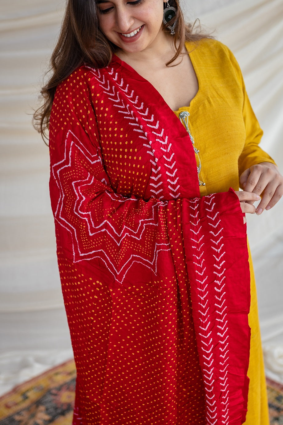 Red Bandhej Gajji Silk Dupatta