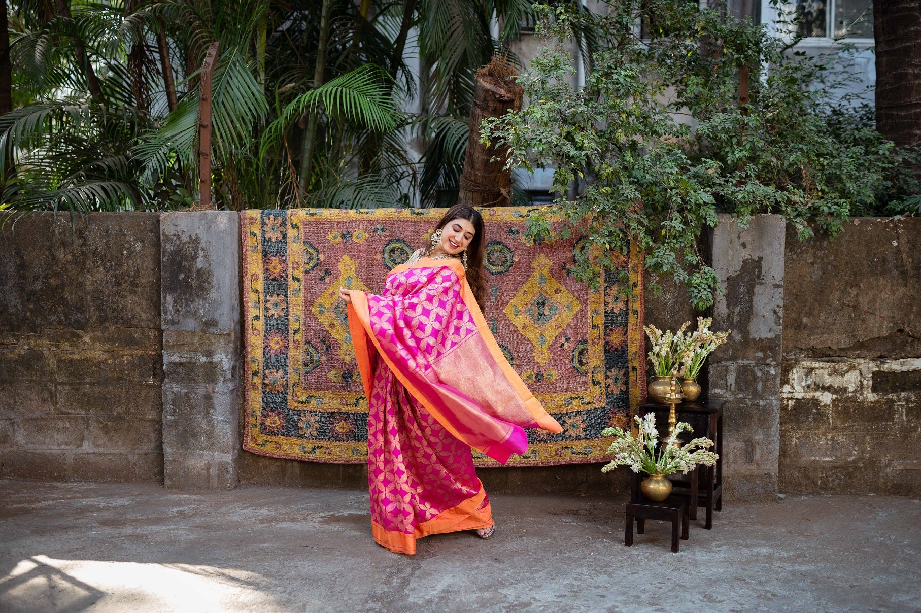 Pink Chanderi Pattu Full Jaal Work Saree