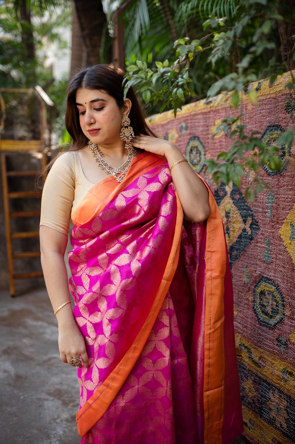 Pink Chanderi Pattu Full Jaal Work Saree