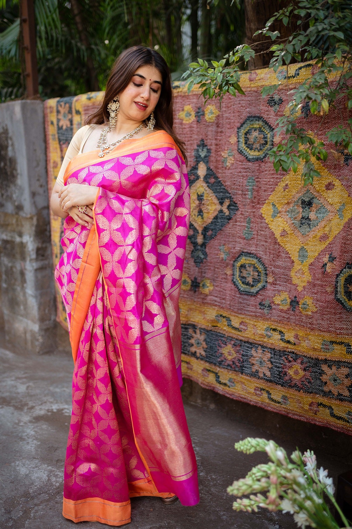 Pink Chanderi Pattu Full Jaal Work Saree