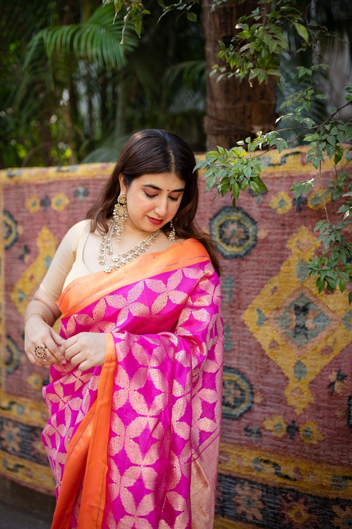 Pink Chanderi Pattu Full Jaal Work Saree